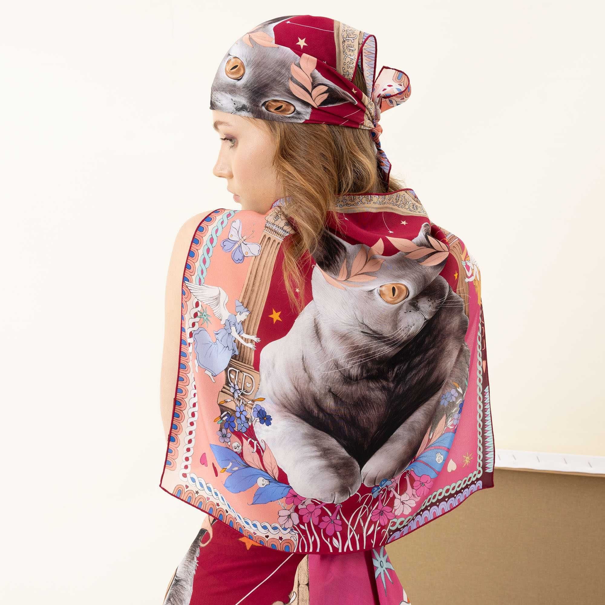 Duchess / Kedi & Melekler Vişne Çürüğü İpek Krep 53 cm Bandana