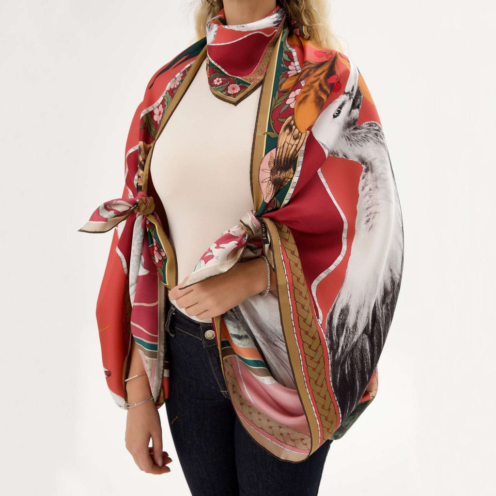 Miniature Palace / Kuşlar & Köşk Bordo İpek Twill 135 cm Şal