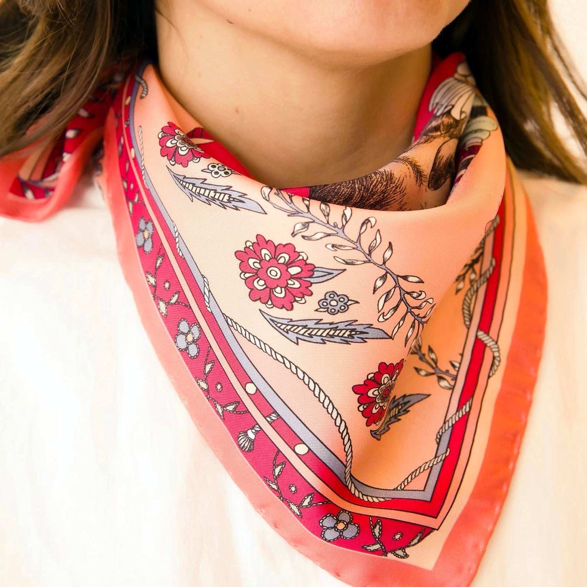 Healer Time / Tavşan & Güvercinler Tozpembe İpek Twill 53 cm Bandana Fular