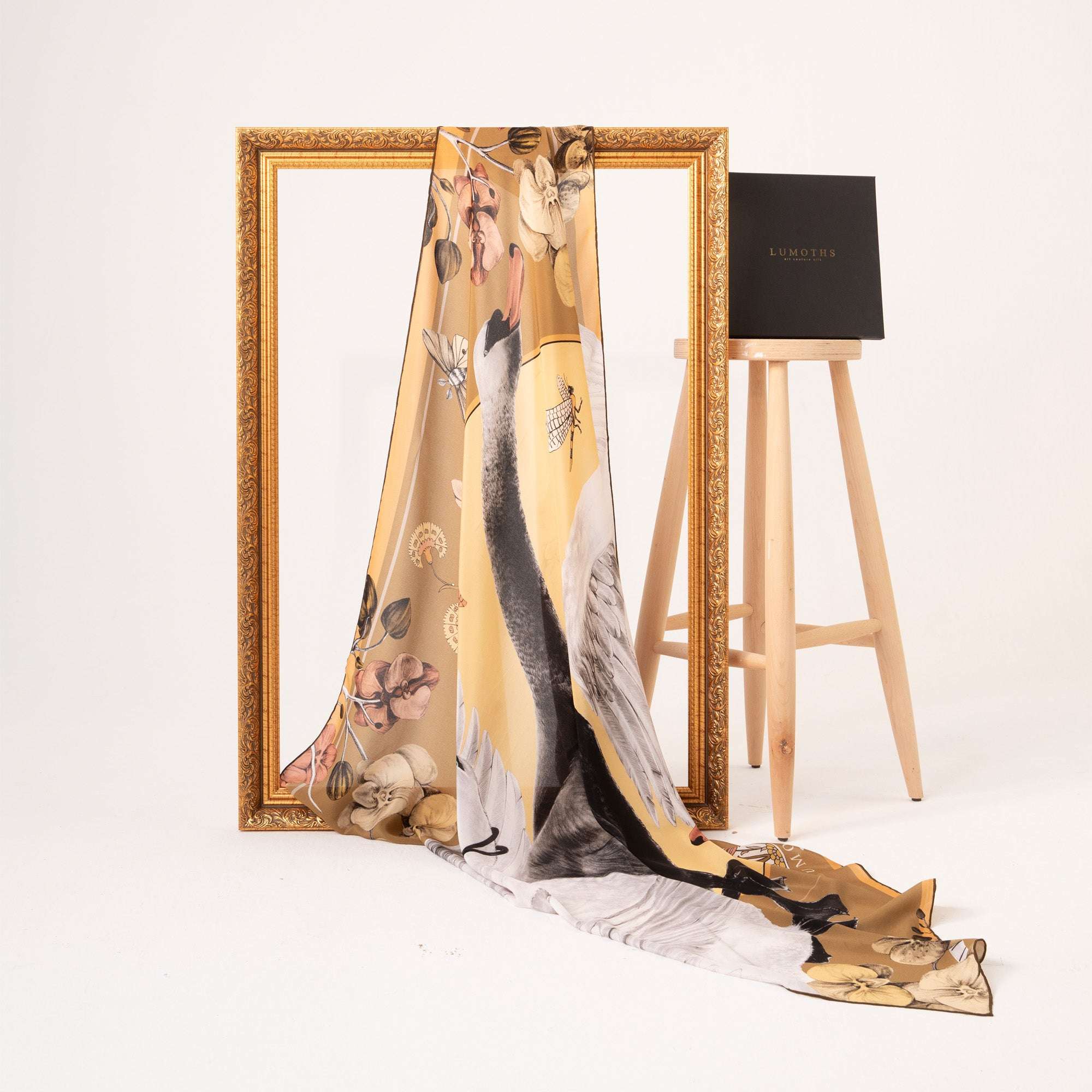 Cabala / Kuğular & Orkideler Haki İpek Twill 135 cm Şal