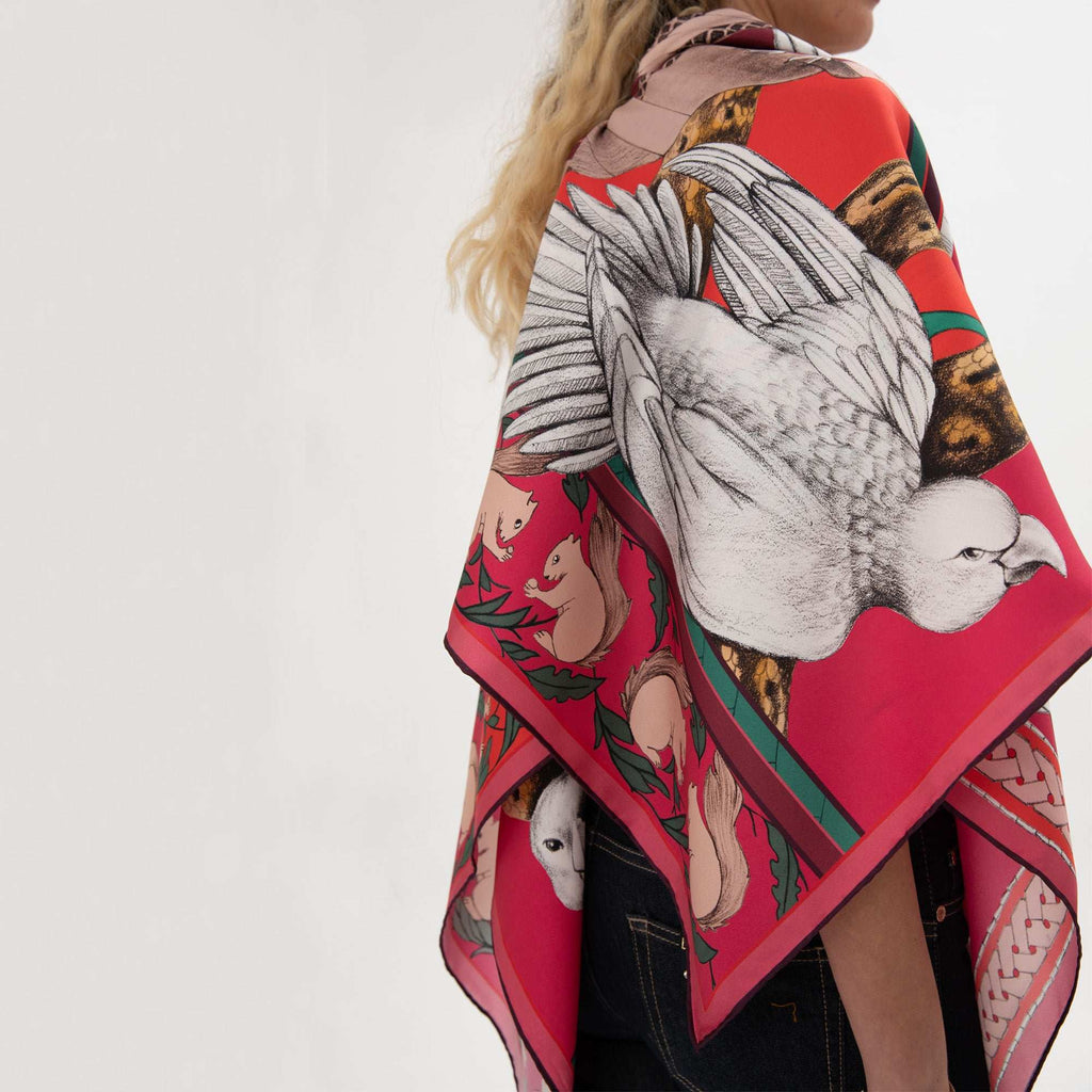 Miniature Palace / Kuşlar & Köşk Galibarda İpek Twill 90 cm Eşarp