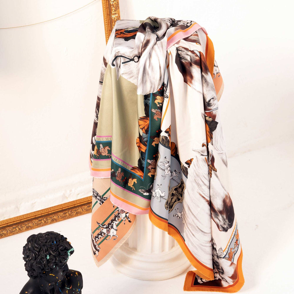 Free Spirit / Vahşi Atlar & Kelebekler Mint İpek Twill 135 cm Şal