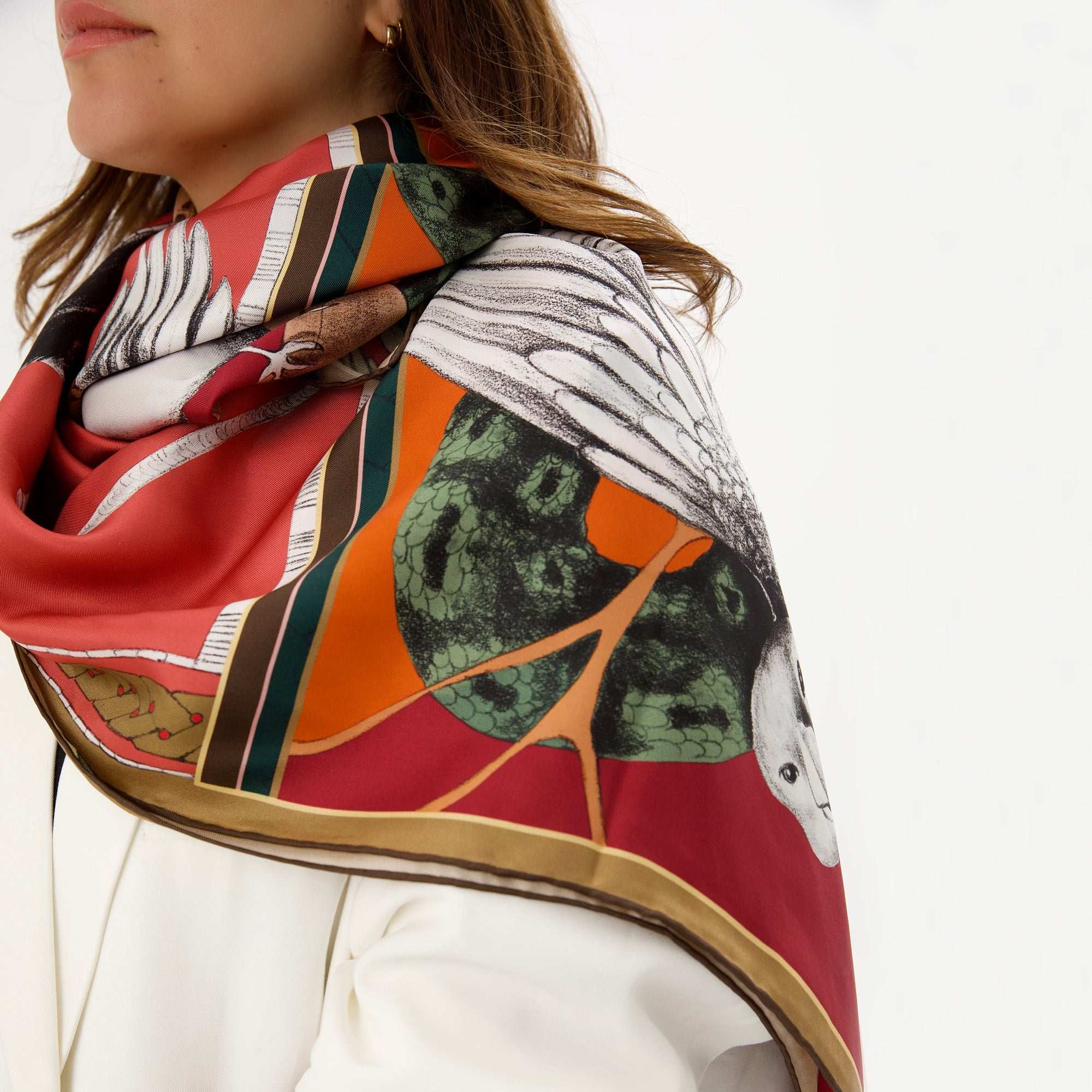 Miniature Palace / Kuşlar & Köşk Bordo İpek Twill 90 cm Eşarp