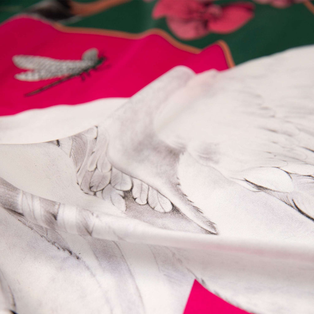 Cabala / Kuğular & Orkideler Yeşil İpek Twill 135 cm Şal