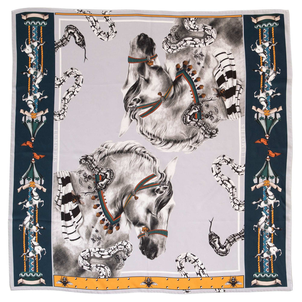 Delusion / Atlar & Yılanlar Gri İpek Twill 135 cm Şal