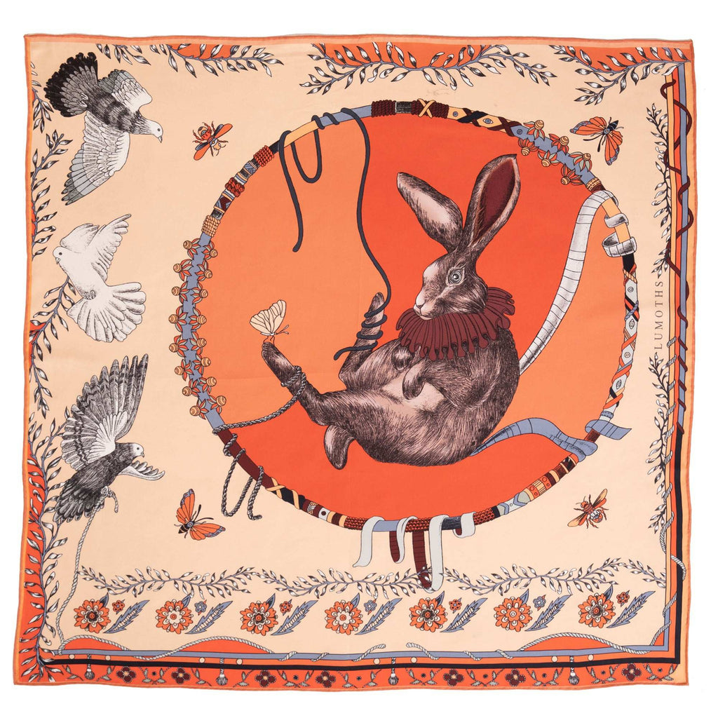 Healer Time / Tavşan & Güvercinler Ekru İpek Twill 53 cm Bandana Fular