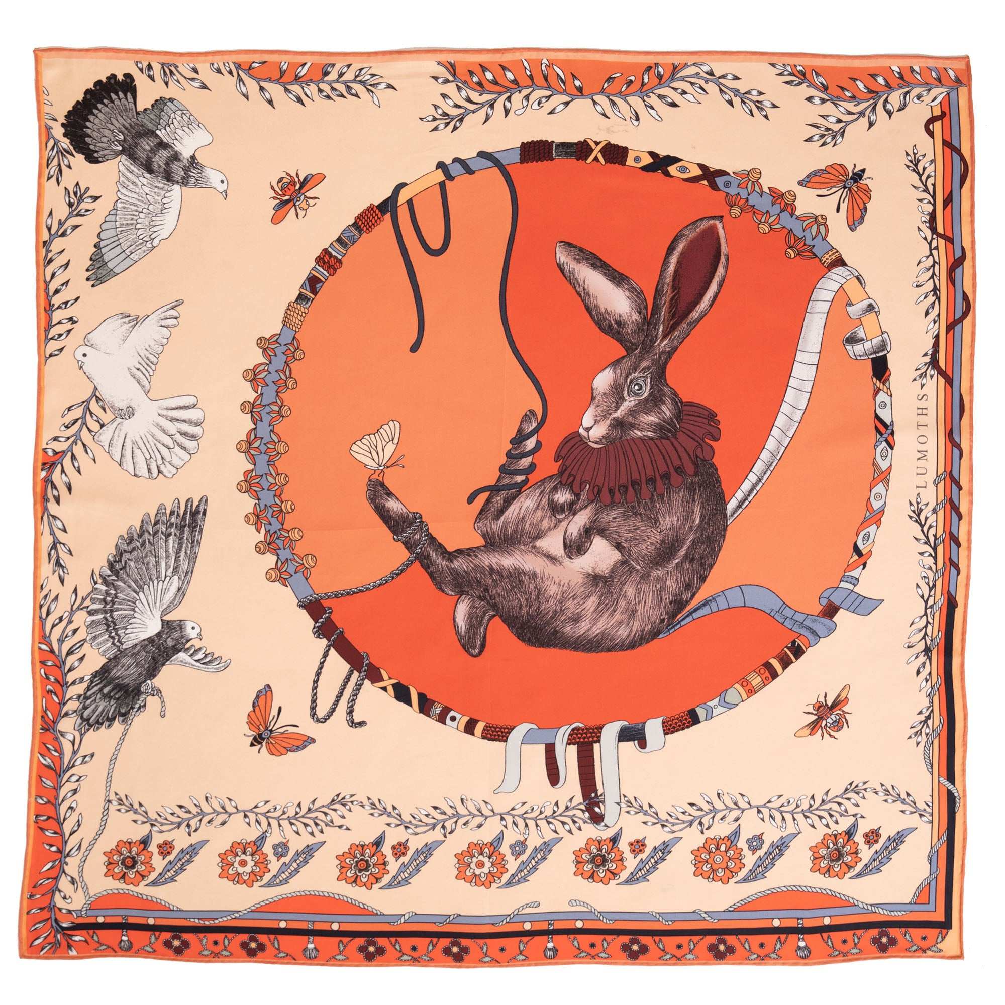 Healer Time / Tavşan & Güvercinler Ekru İpek Twill 53 cm Bandana Fular