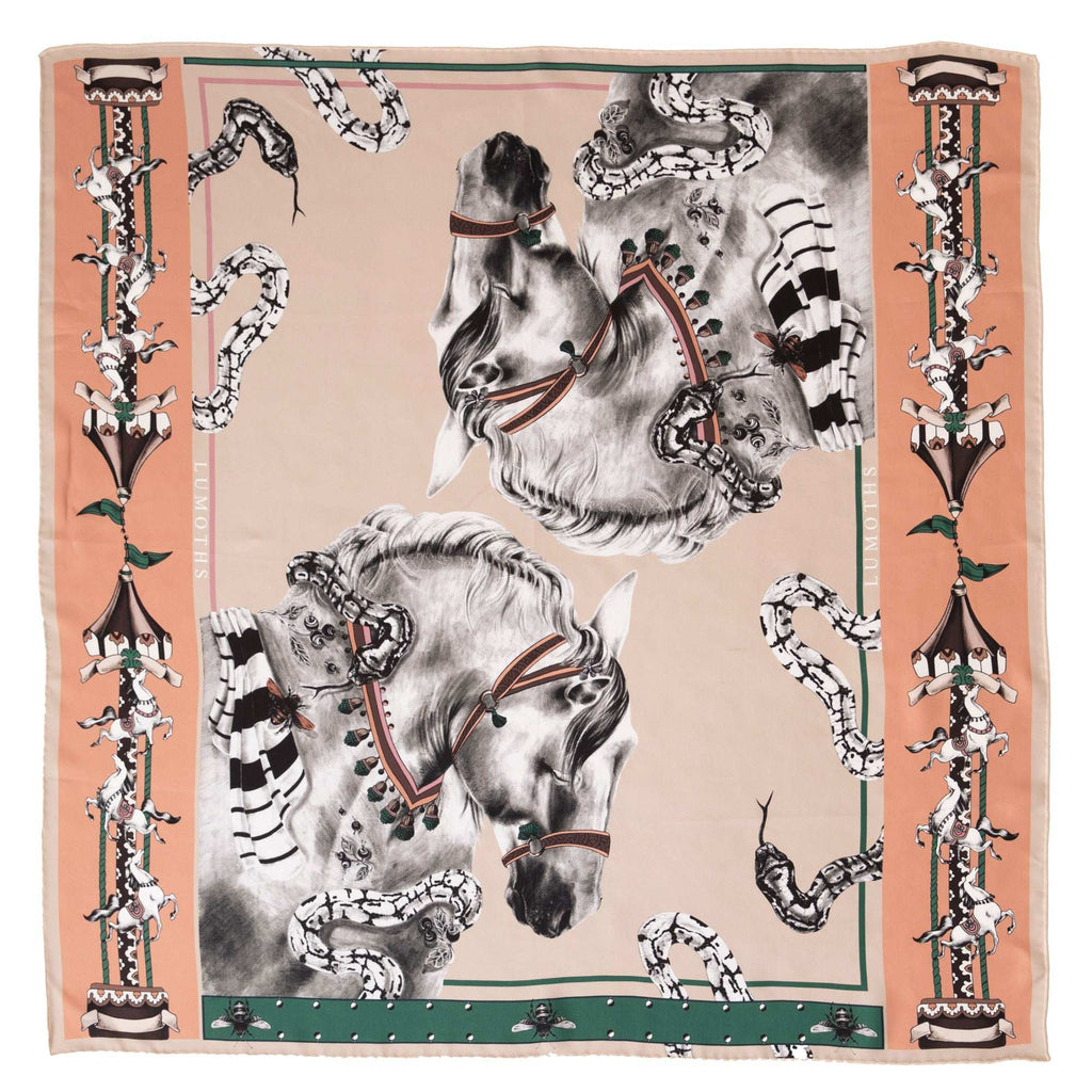 Delusion / Atlar & Yılanlar Bej İpek Twill 135 cm Şal