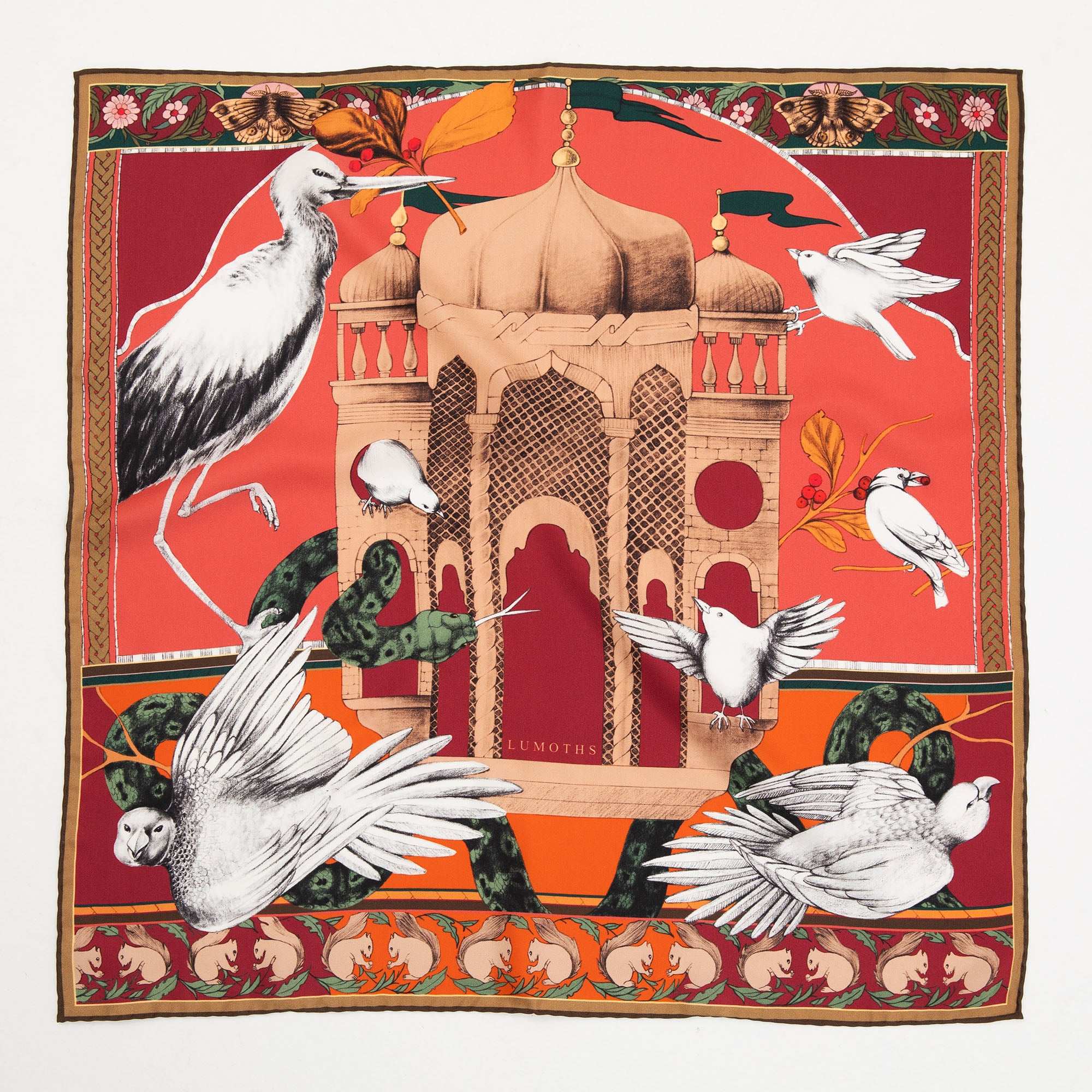 Miniature Palace / Kuşlar & Köşk Bordo İpek Twill 135 cm Şal