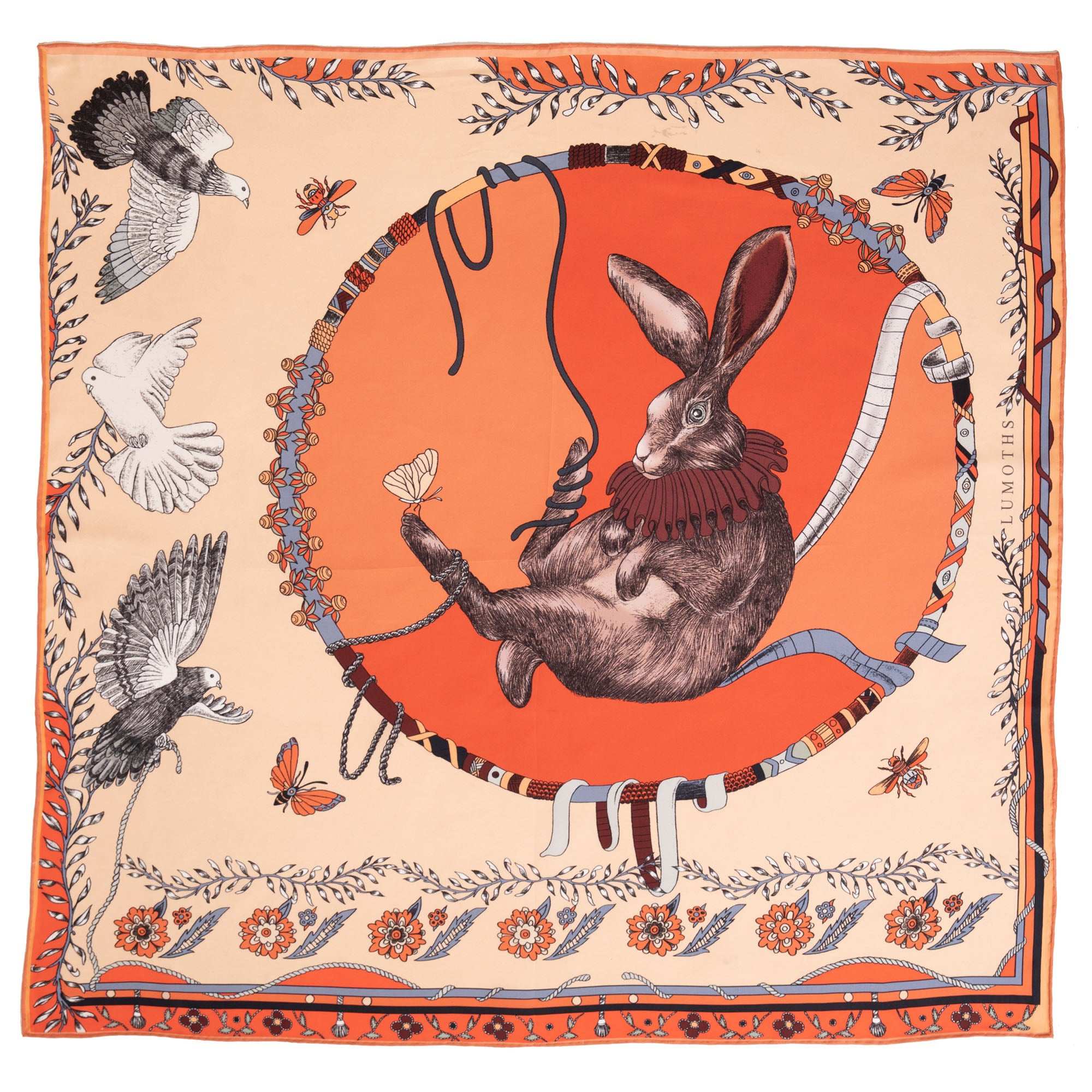 Healer Time / Tavşan & Güvercinler Ekru İpek Twill 135 cm Şal