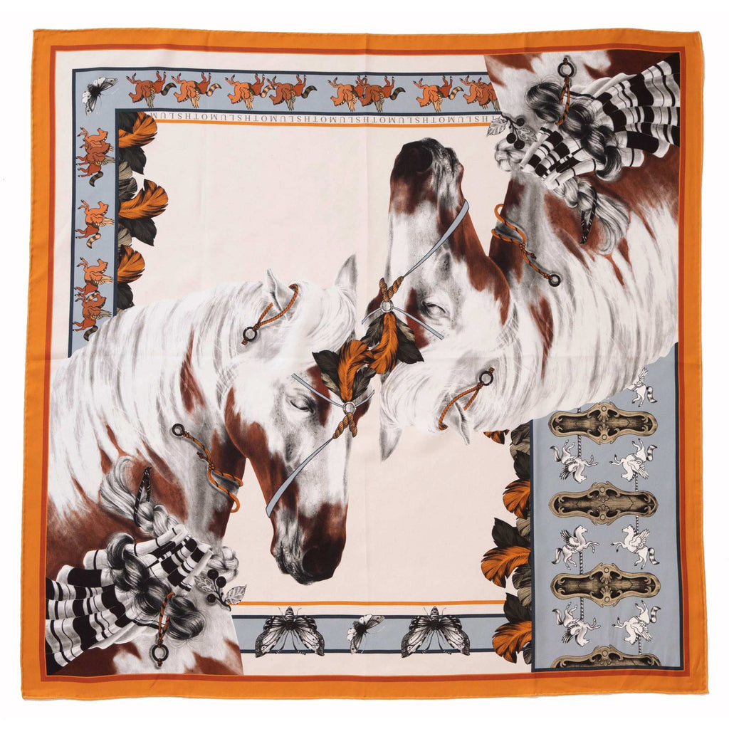 Free Spirit / Vahşi Atlar & Kelebekler Krem İpek Twill 135 cm Şal