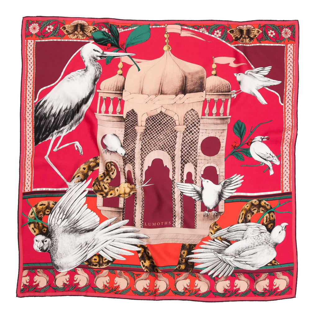 Miniature Palace / Kuşlar & Köşk Galibarda İpek Twill 90 cm Eşarp