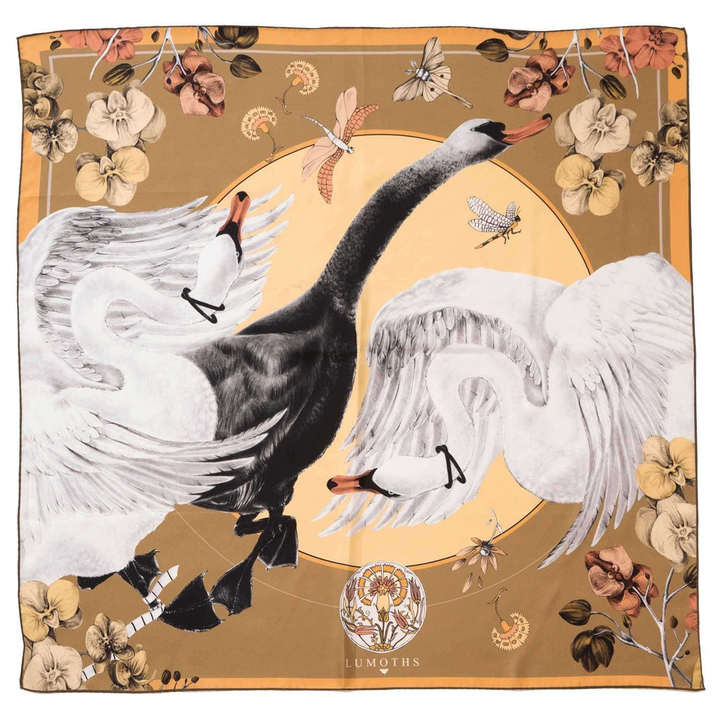 Cabala / Kuğular & Orkideler Haki İpek Twill 53 cm Bandana Fular