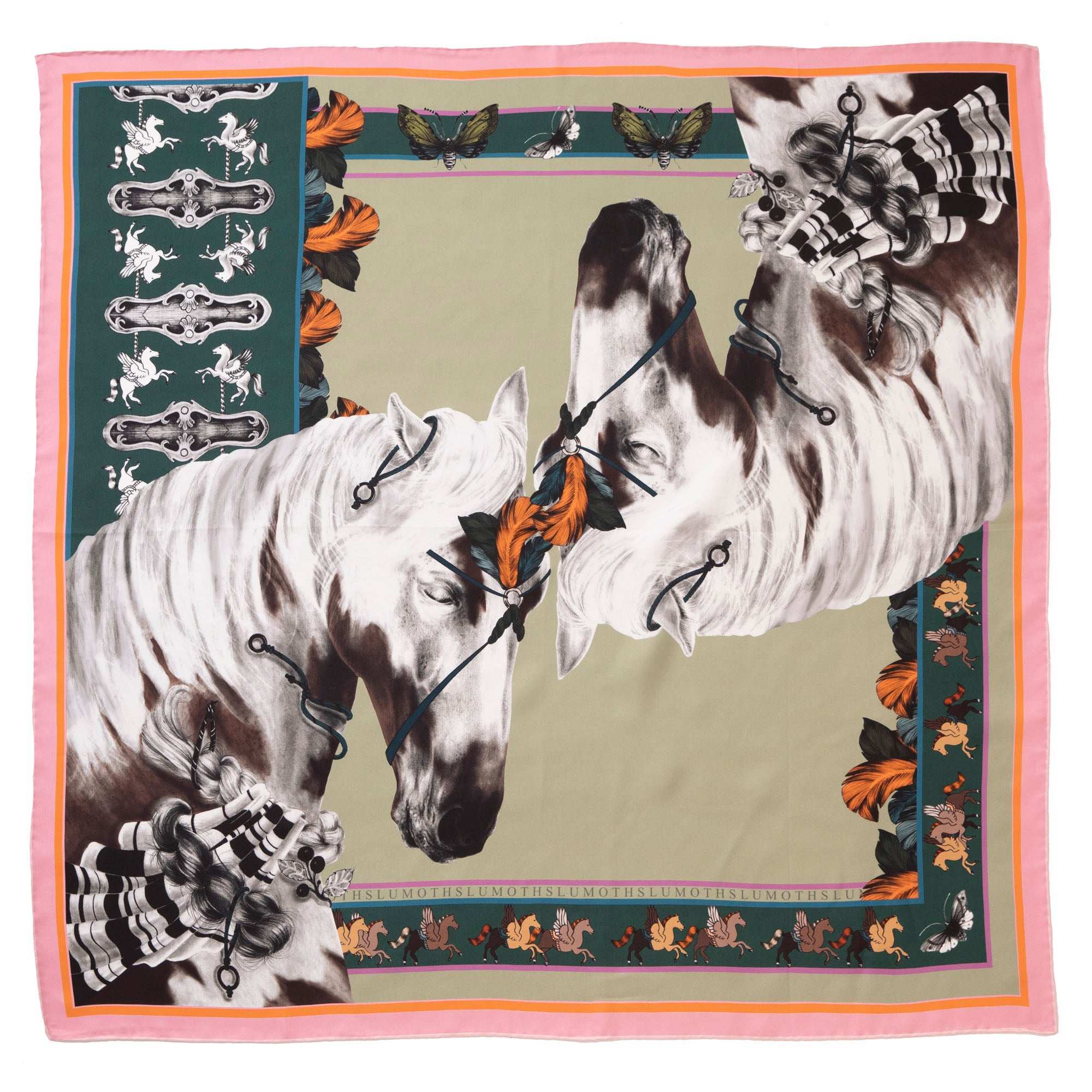 Free Spirit / Vahşi Atlar & Kelebekler Mint İpek Twill 53 cm Bandana Fular