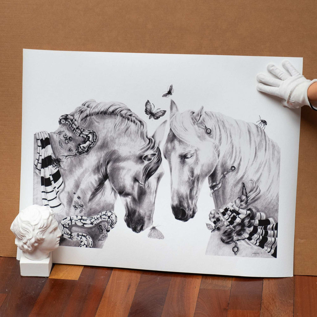 Spirit / Atlar & Yılan Kara Kalem 50 Cm X 70 Cm Giclée Print