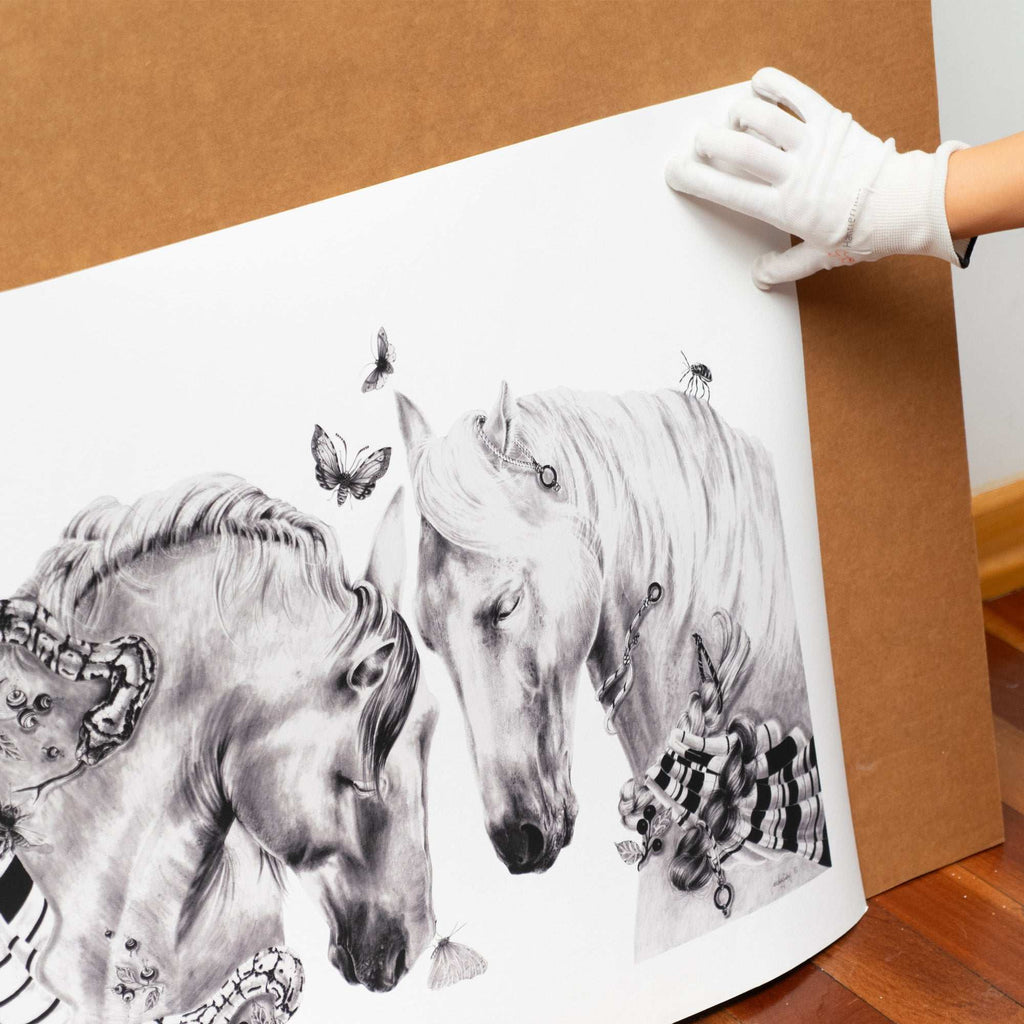 Spirit / Atlar & Yılan Kara Kalem 50 Cm X 70 Cm Giclée Print