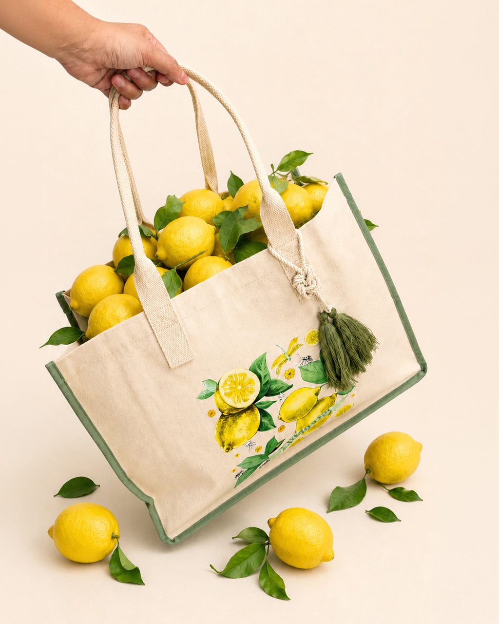 Casa Limone / Limon Desenli Koton Kanvas Çanta