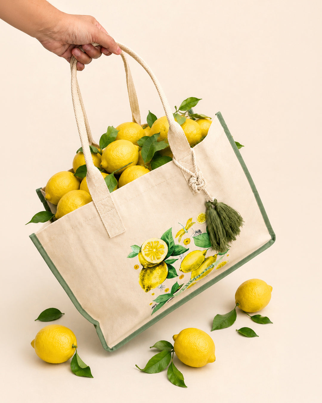 Casa Limone / Limon Desenli Koton Kanvas Çanta