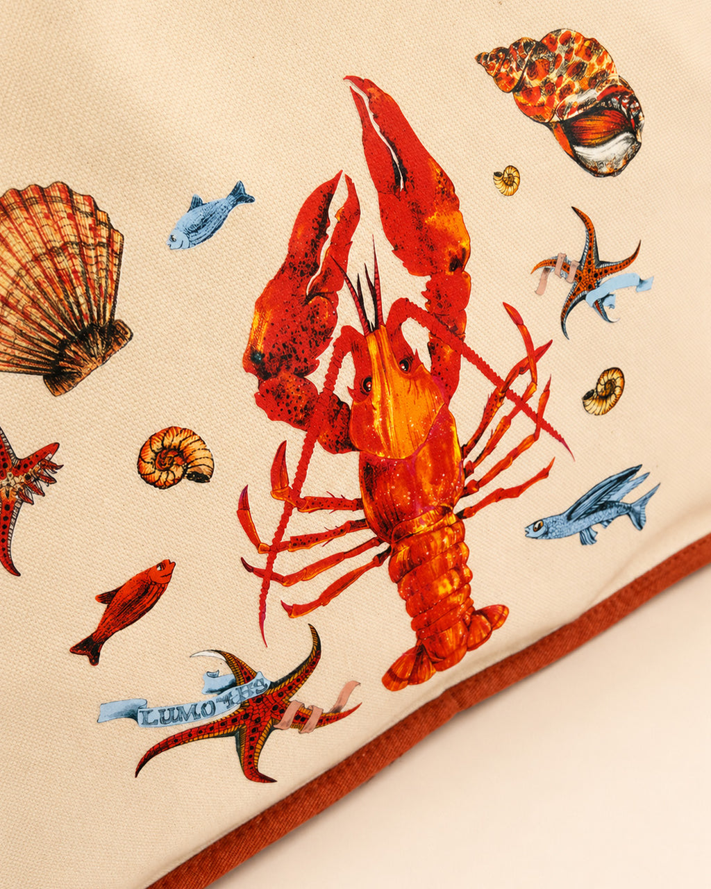 Lobster Postcard / İstakoz Desenli Koton Kanvas Çanta