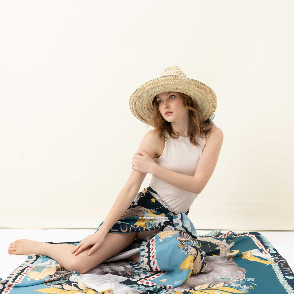 Duchess / Cat &amp; Angels Petrol Blue Silk Crepe 135 cm Shawl-Pareo 8.250,00 TL