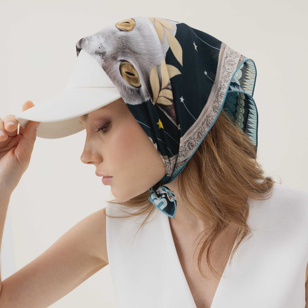 Duchess / Cats &amp; Angels Petrol Blue Silk Crepe 53 cm Bandana