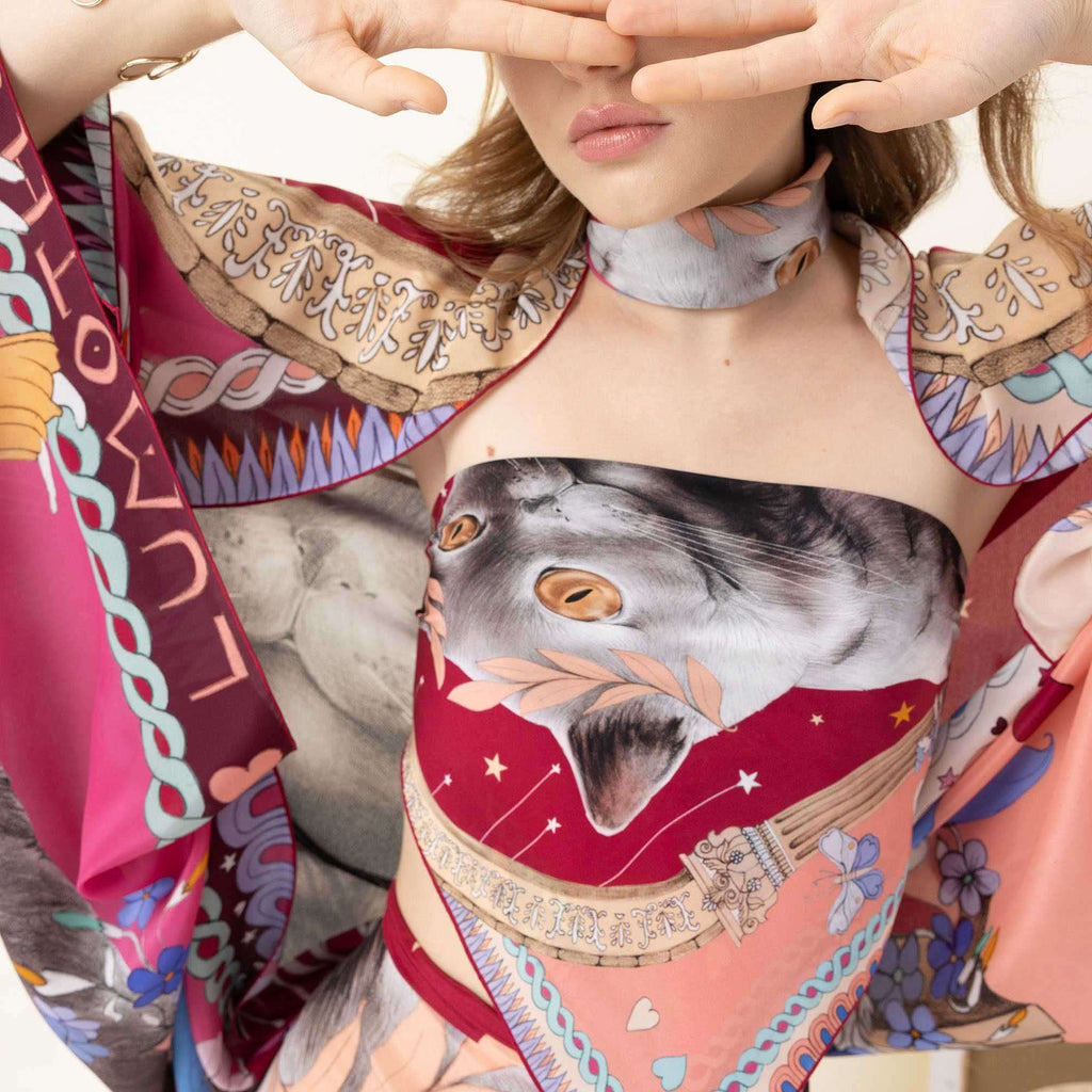 Duchess / Kedi & Melekler Vişne Çürüğü İpek Krep 135 cm Şal-Pareo