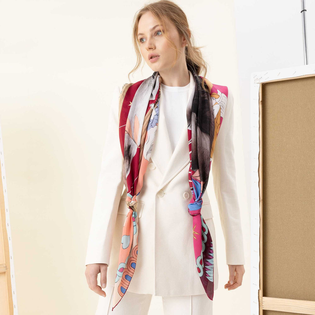 Duchess / Cat &amp; Angels Cherry Brown Silk Crepe 135 cm Shawl-Pareo