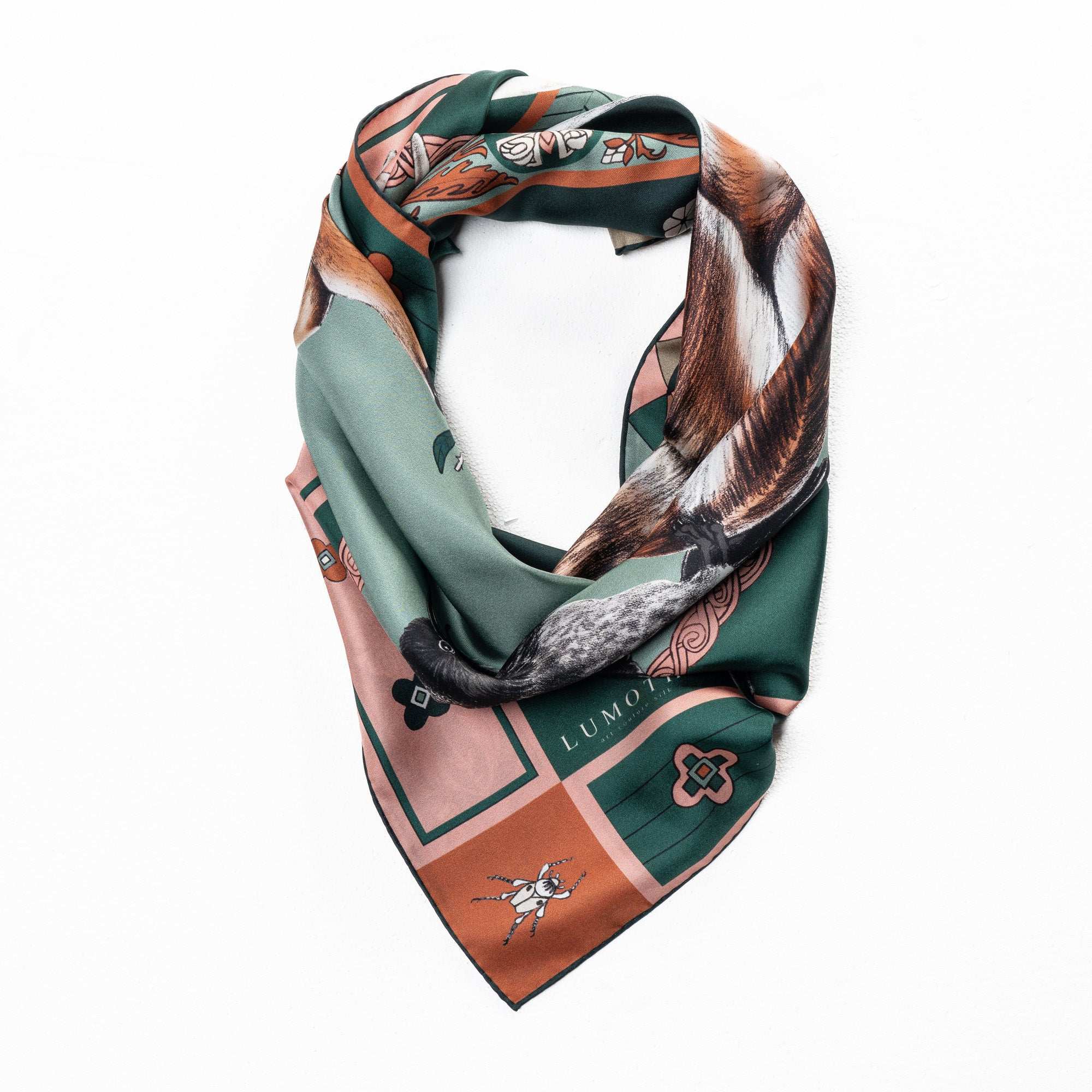 Seer / Geyik & Karga Orman Yeşili İpek Twill 90 Cm Eşarp