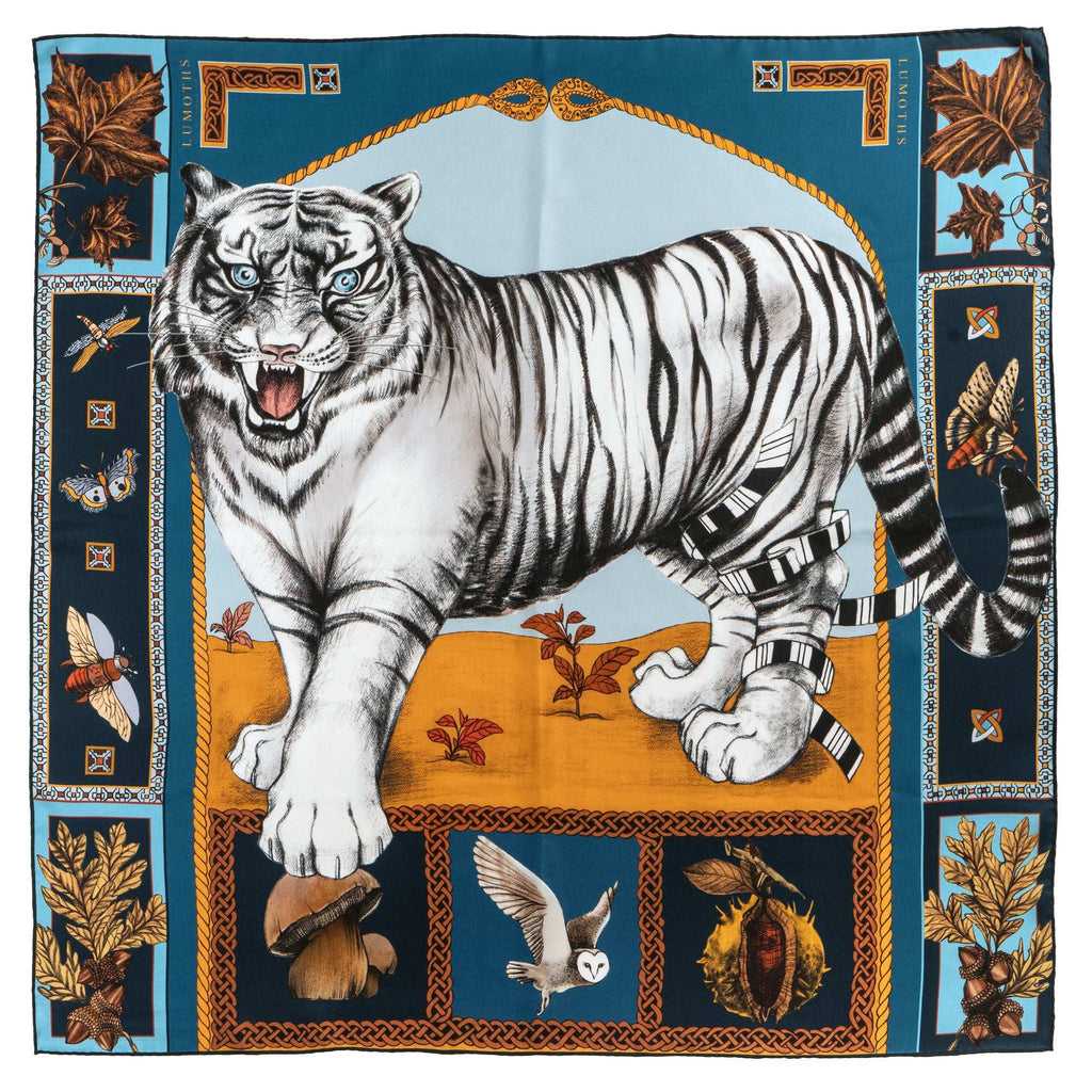 Warrior / Kaplan & Kelebek Mavi İpek Twill 90 Cm Eşarp