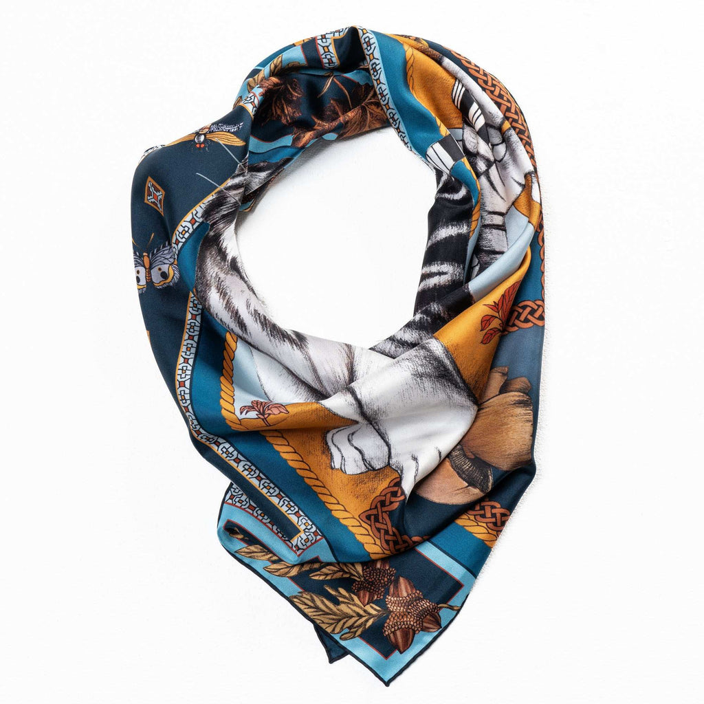 Warrior / Kaplan & Kelebek Mavi İpek Twill 90 Cm Eşarp