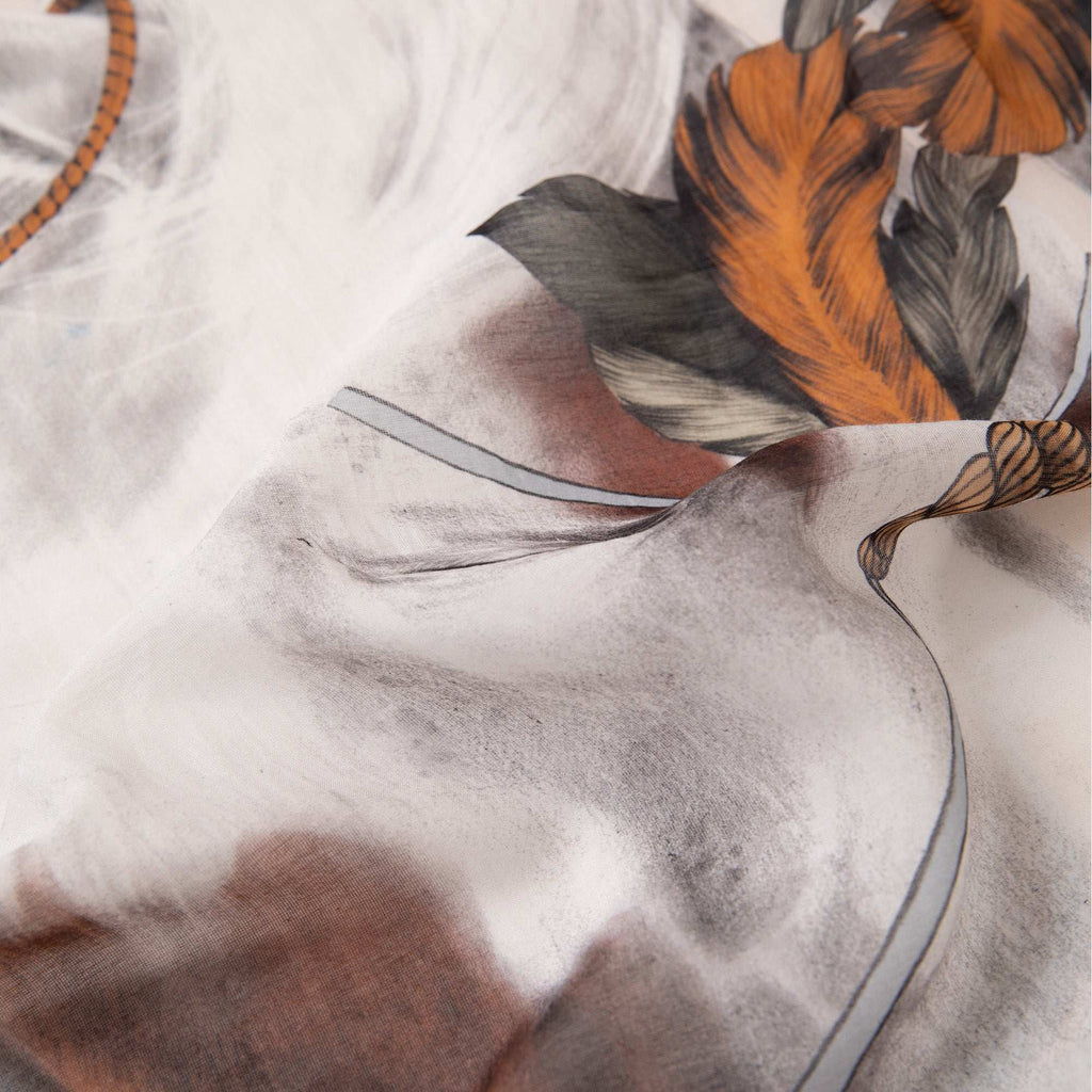 Free Spirit / Vahşi Atlar & Kelebekler Krem İpek Koton 135 cm Şal