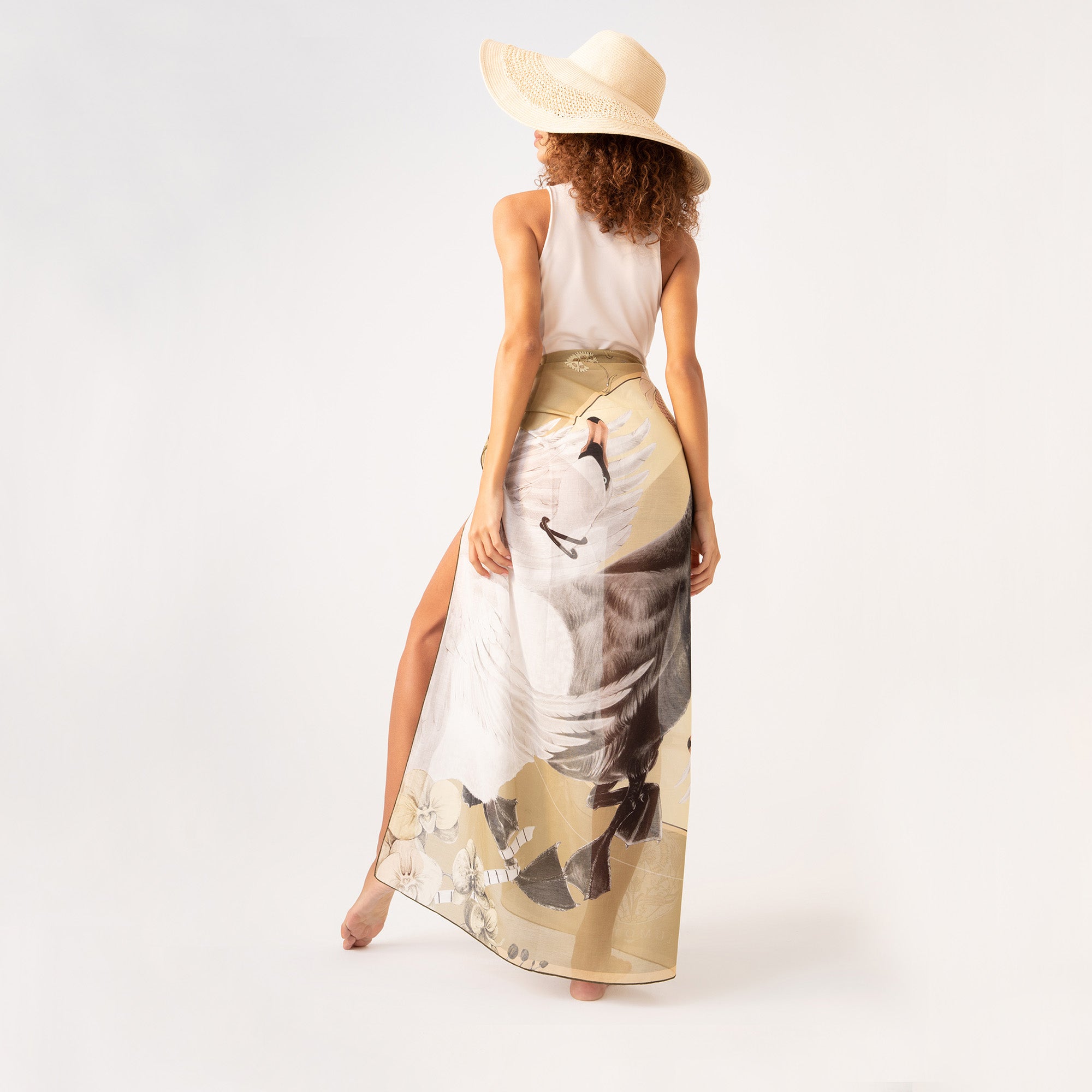 Cabala / Swans &amp; Orchids Khaki Silk Cotton 135 cm Shawl