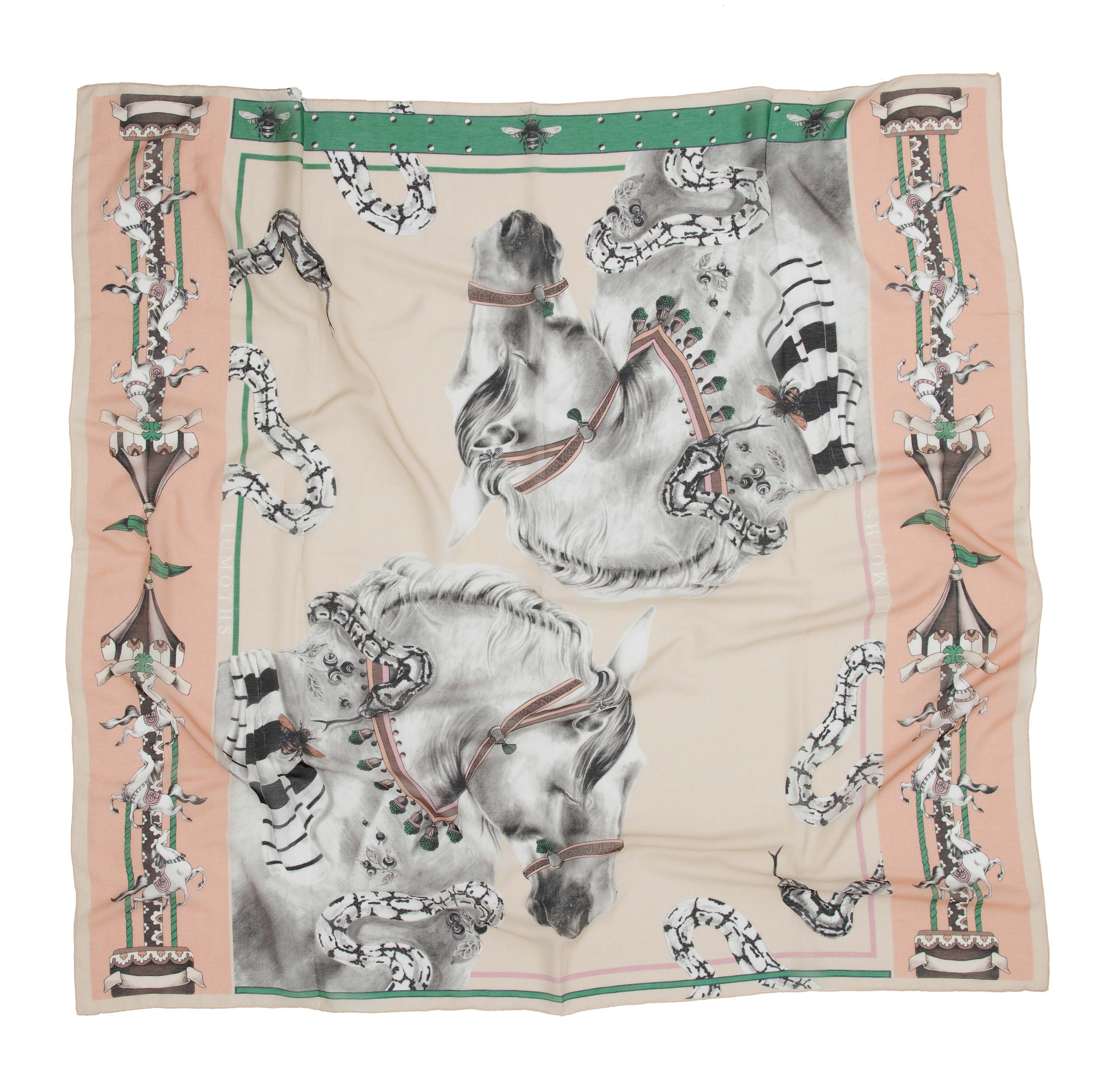 Delusion / Horses &amp; Snakes Beige Silk Cotton 135 cm Shawl