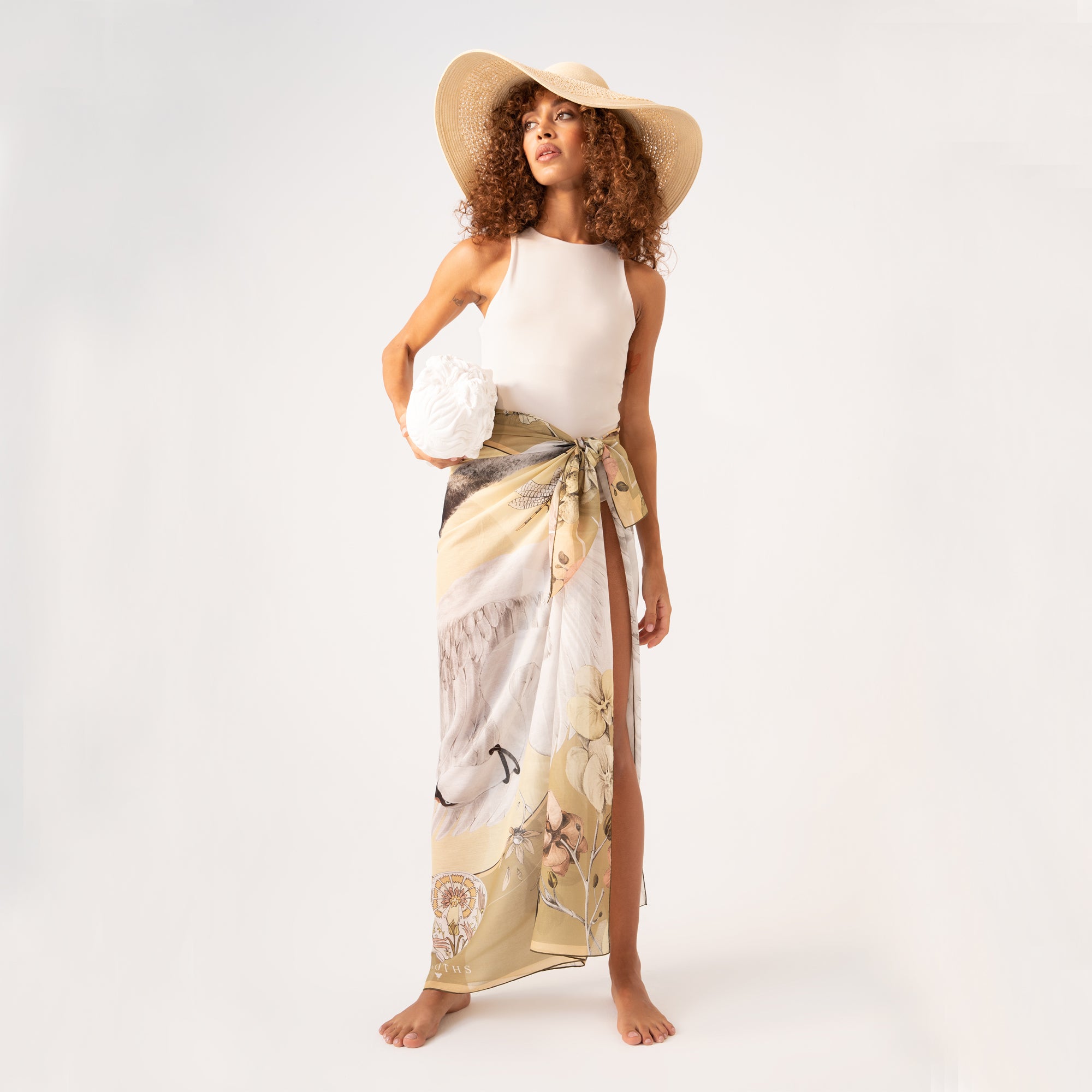 Cabala / Swans &amp; Orchids Khaki Silk Cotton 135 cm Shawl