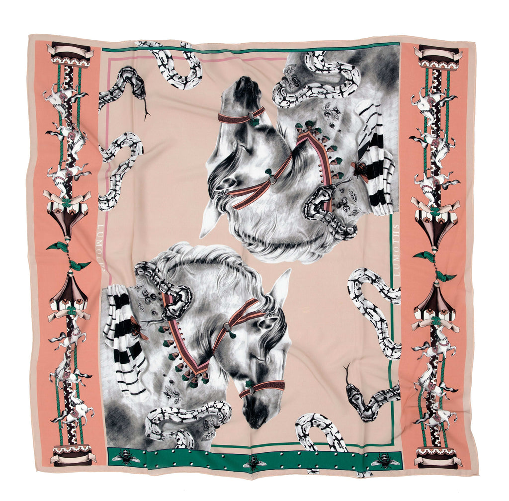 Delusion / Atlar & Yılanlar Bej İpek Krep 135 cm Şal