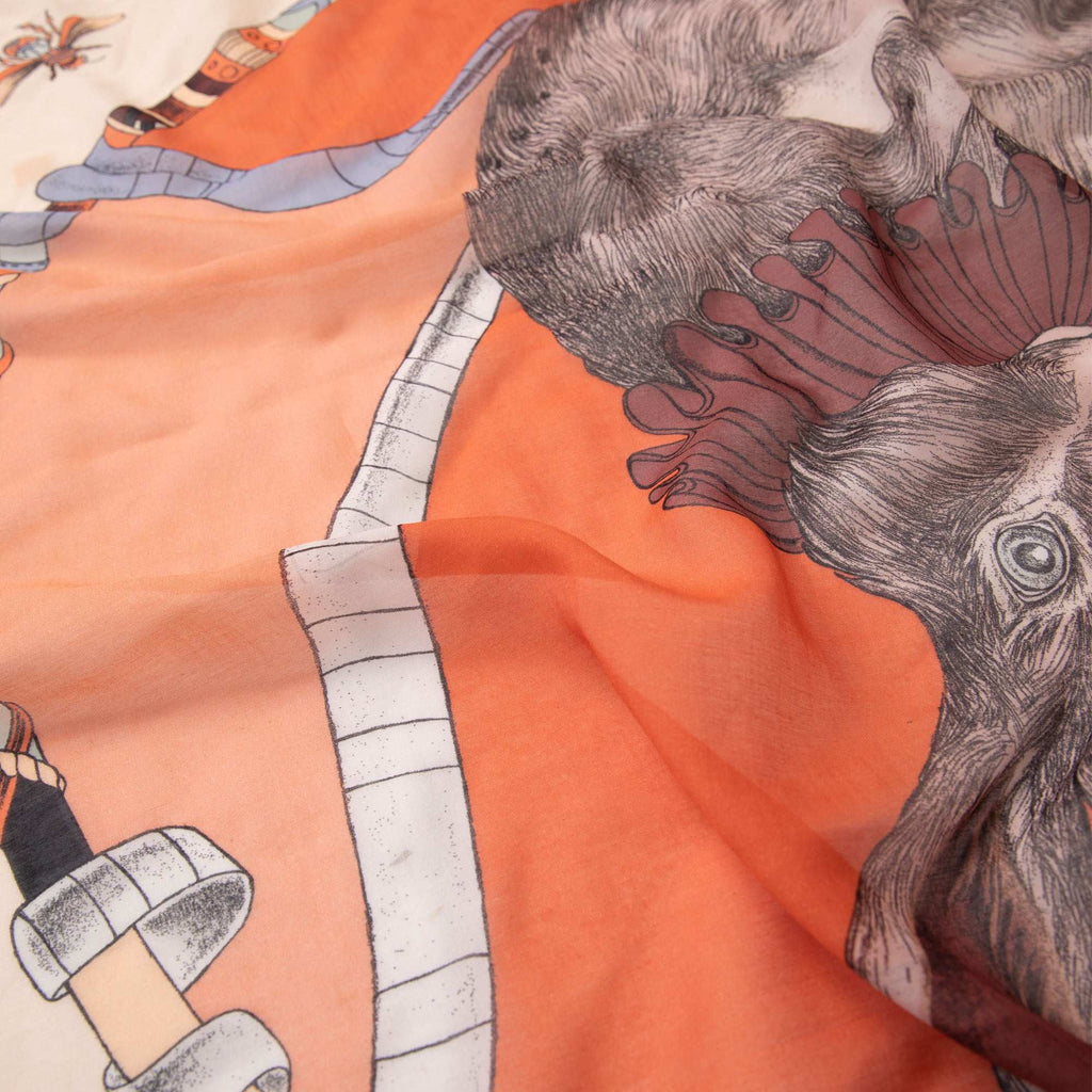 Healer Time / Tavşan & Güvercin Ekru İpek Koton 135 cm Şal