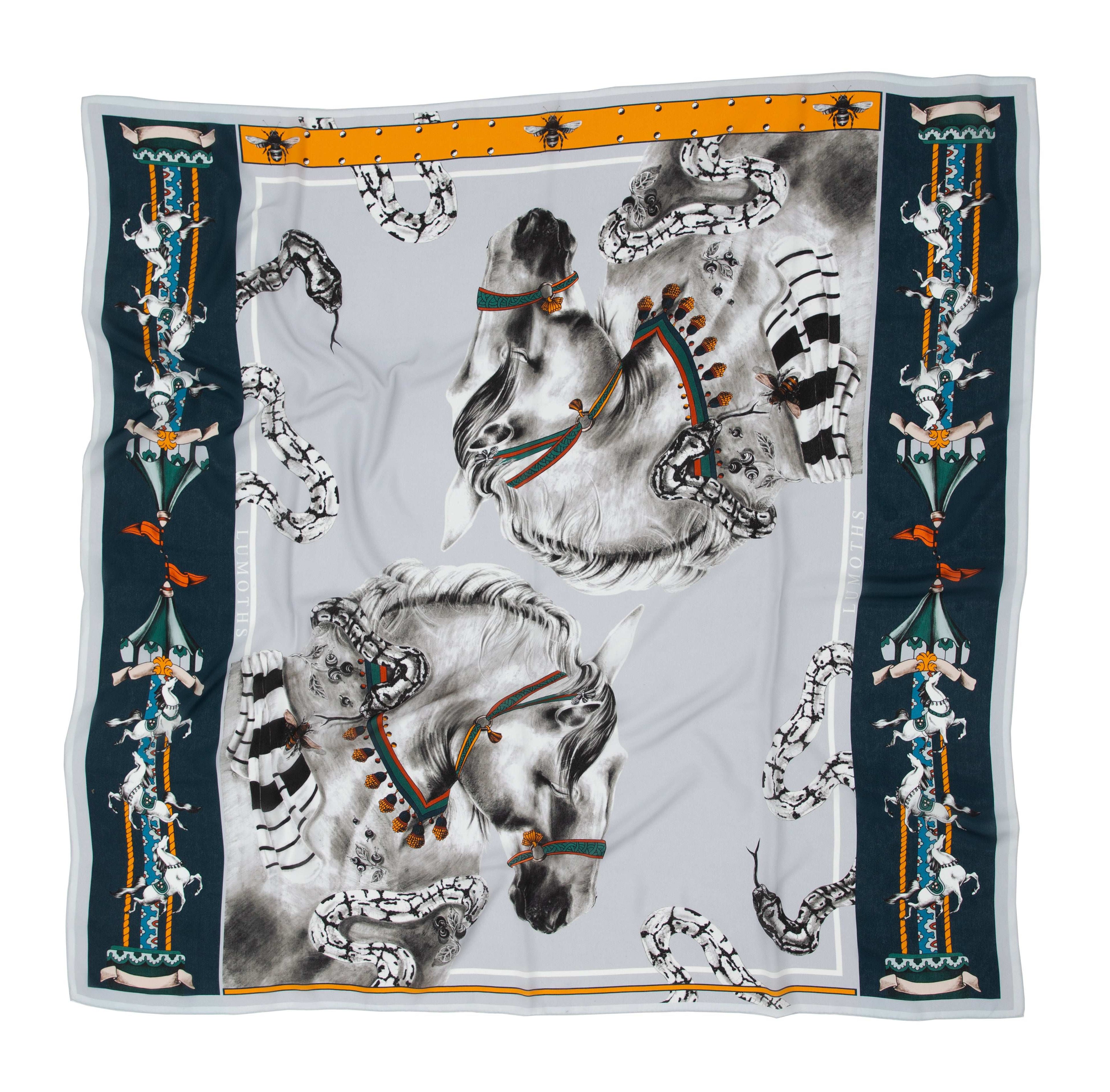 Delusion / Atlar & Yılanlar Gri İpek Krep 135 cm Şal