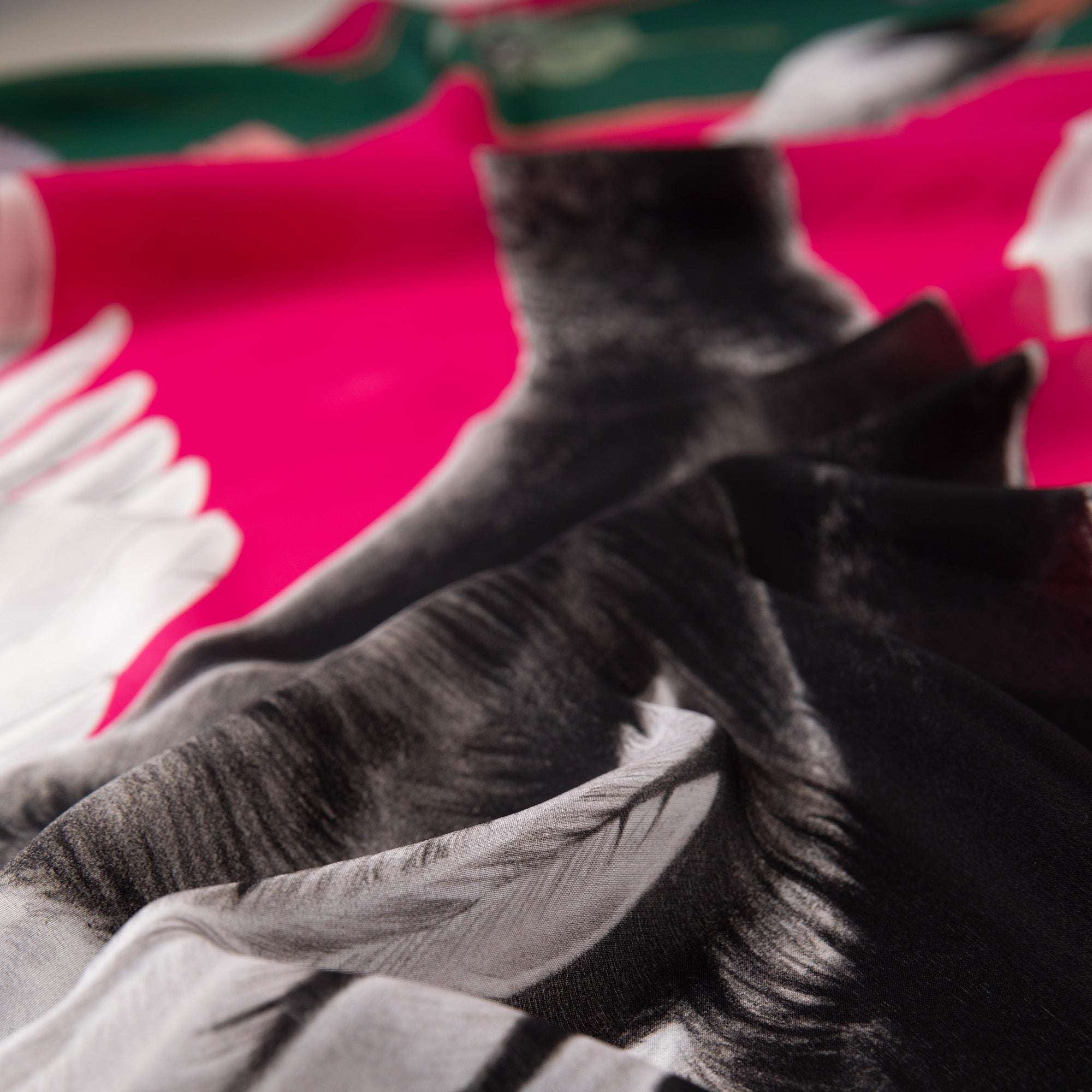 Cabala / Kuğular & Orkideler Yeşil İpek Krep 135 cm Şal