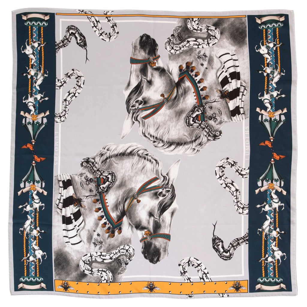 Delusion / Atlar & Yılanlar Gri İpek Twill 90 cm Eşarp