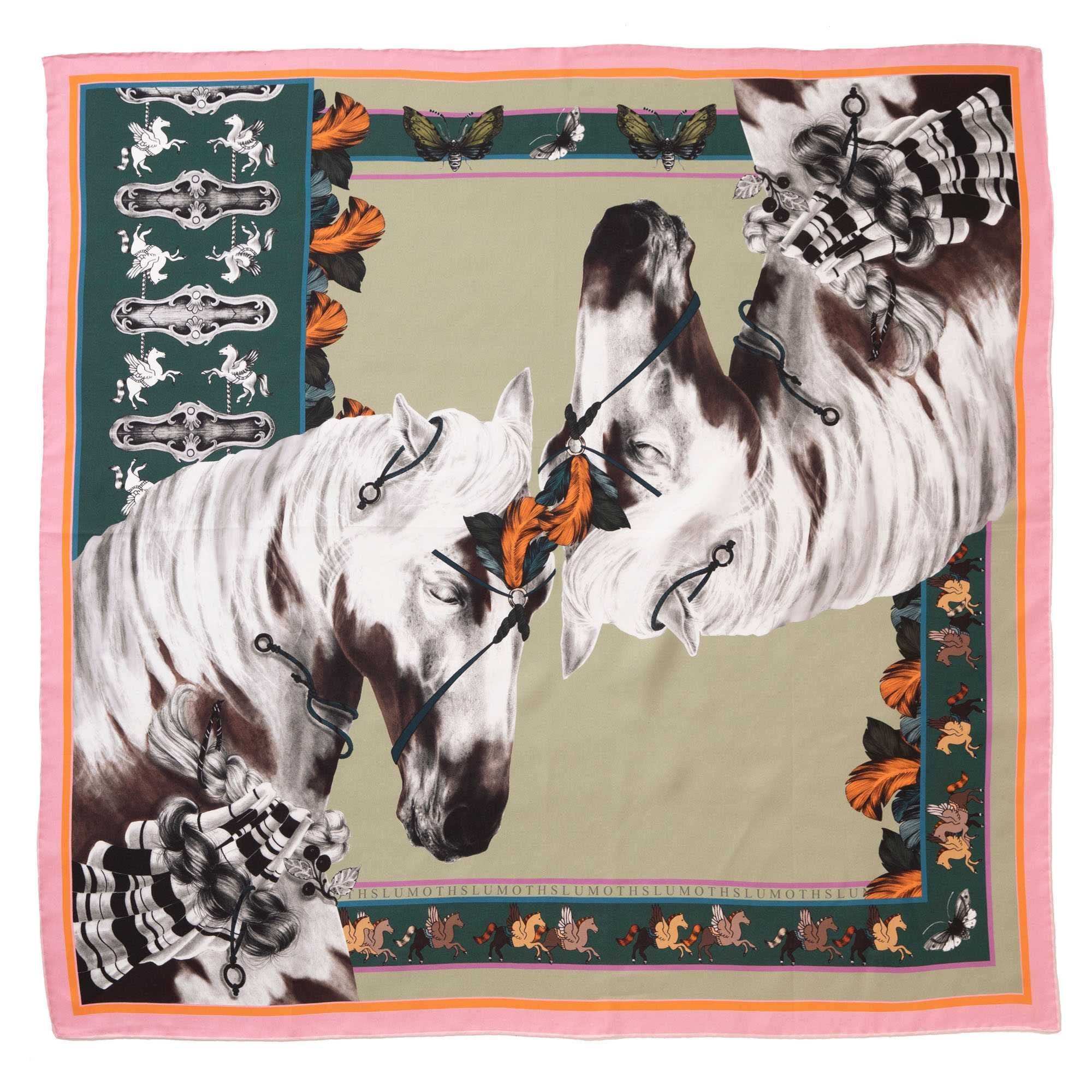 Free Spirit / Vahşi Atlar & Kelebekler Mint İpek Twill 90 cm Eşarp