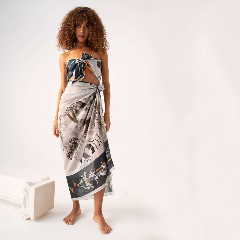 Delusion / Atlar & Yılanlar Gri İpek Koton 135 cm Şal