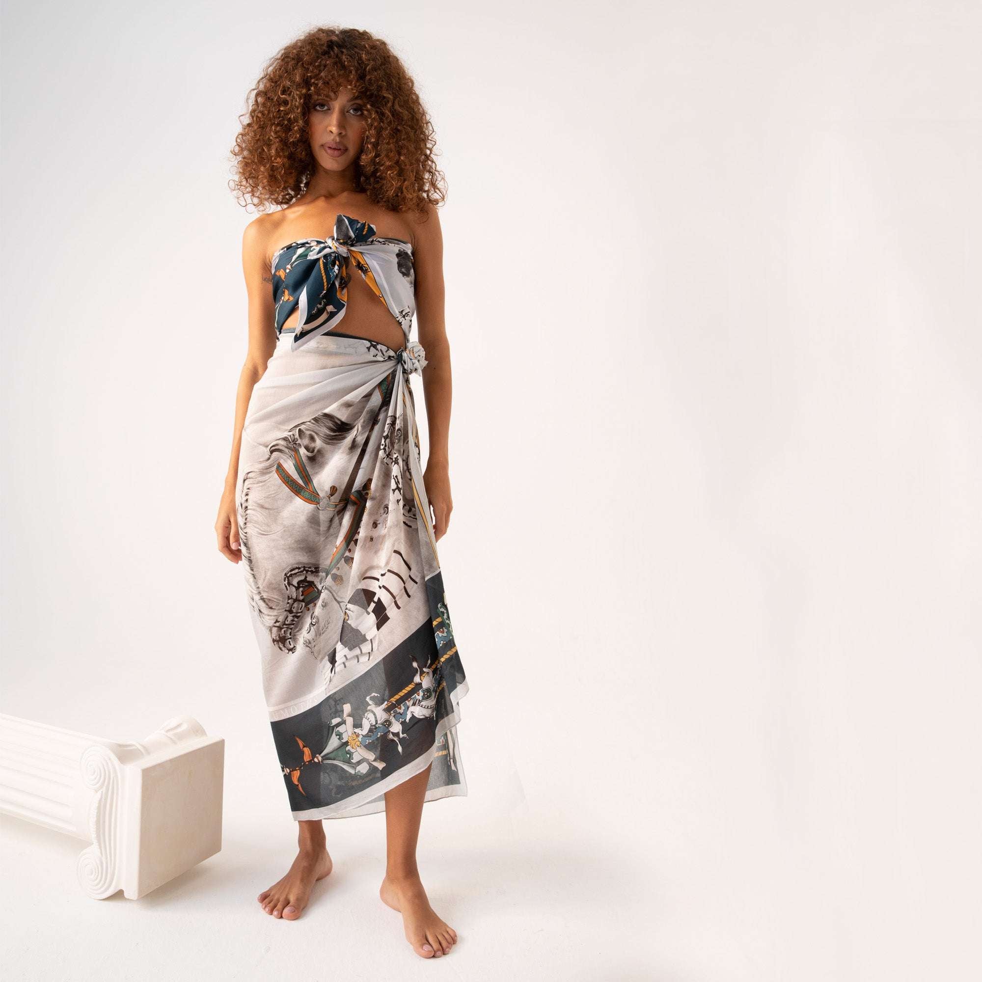 Delusion / Atlar & Yılanlar Gri İpek Koton 135 cm Şal