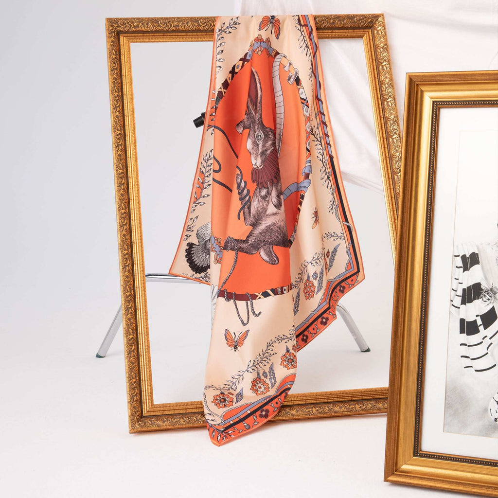 Healer Time / Tavşan & Güvercin Ekru İpek Twill 90 cm Eşarp