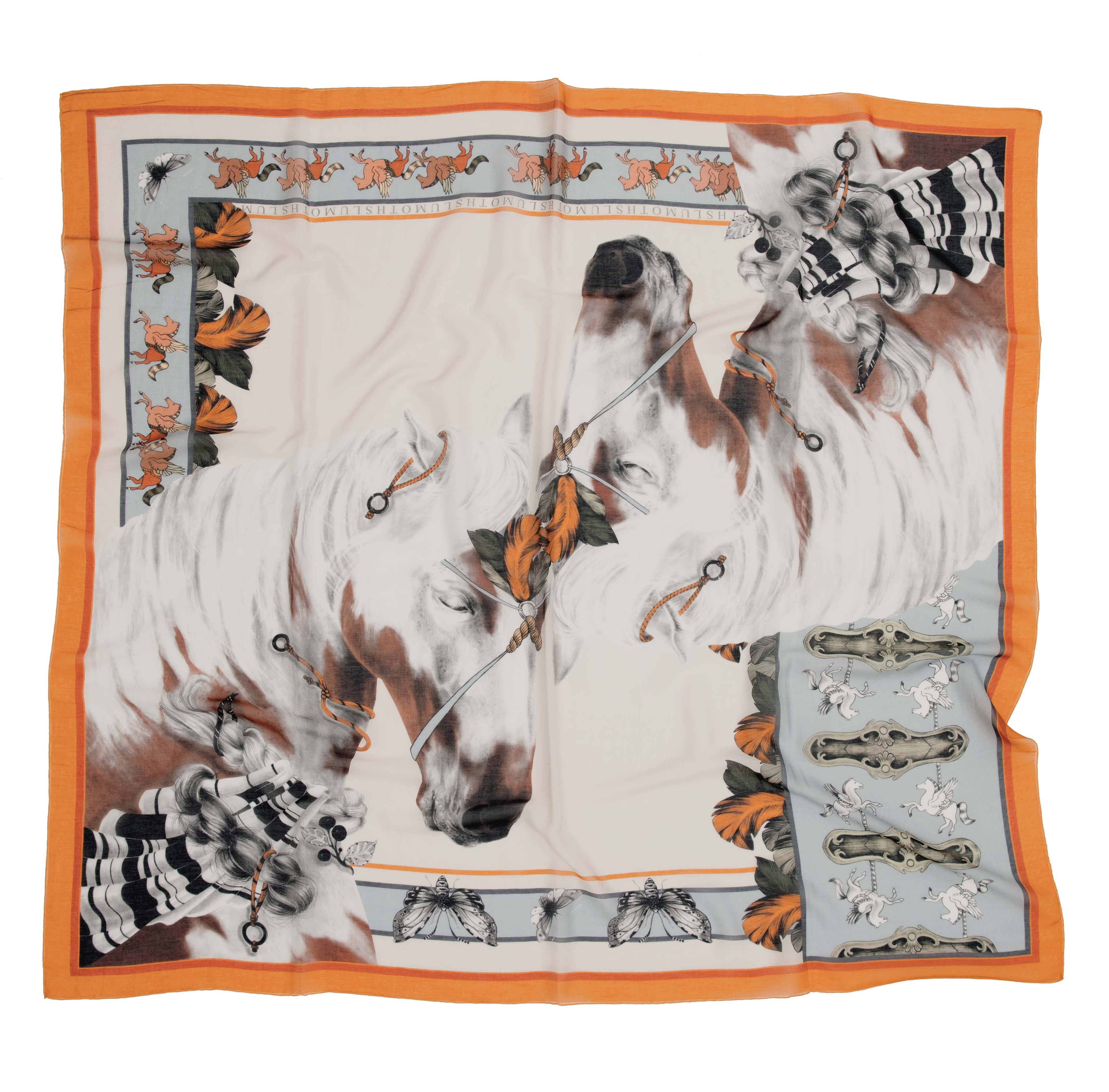 Free Spirit / Wild Horses &amp; Butterflies Cream Silk Cotton 135 cm Shawl
