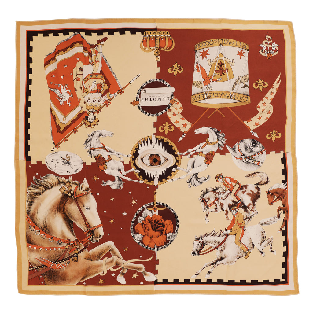 Ritmo Di Zoccoli / Atlar ve Gözler Kızıl Kahve İpek Twill 106 Cm Eşarp