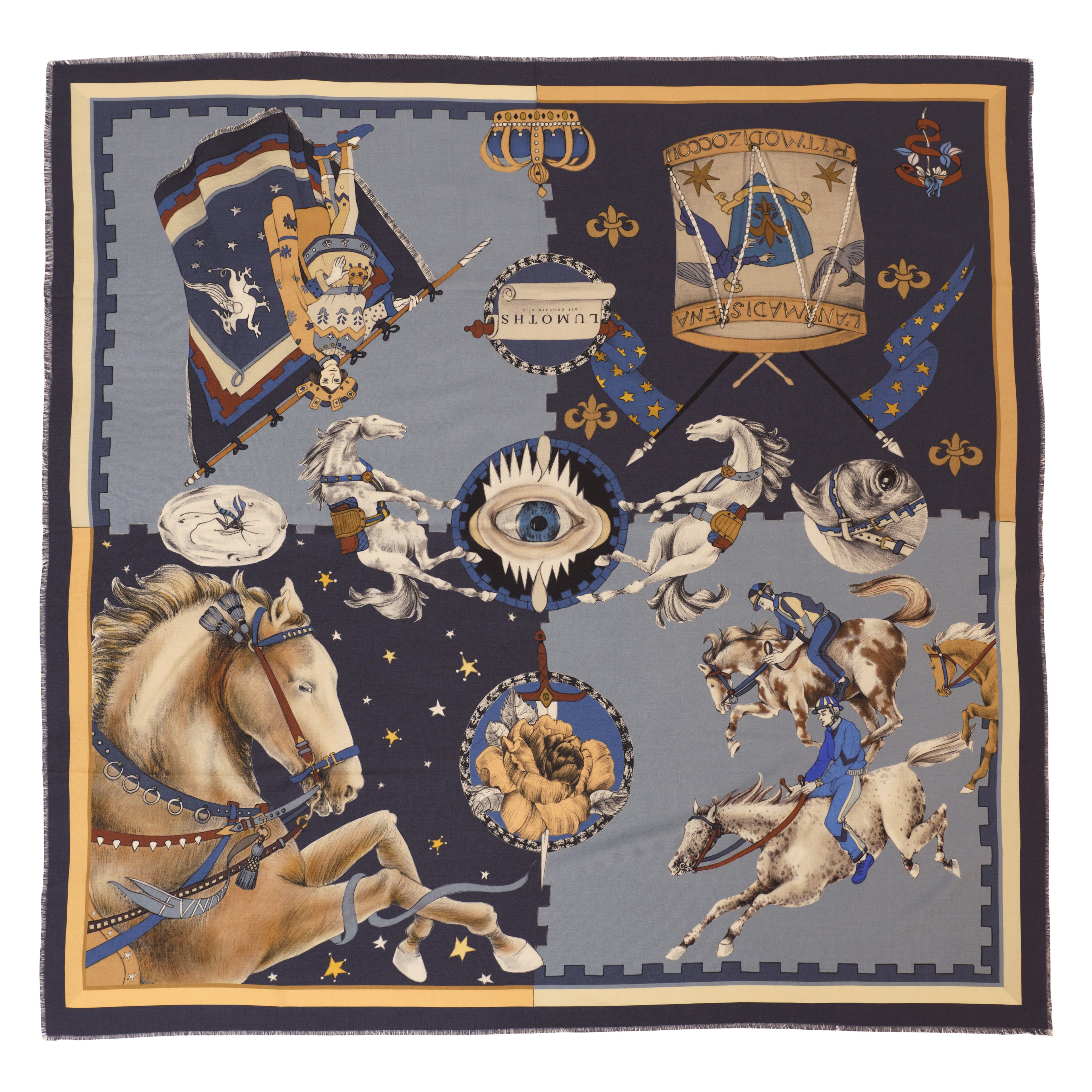 Ritmo Di Zoccoli / Horses and Eyes Olive Green Silk Twill 106 Cm Scarf