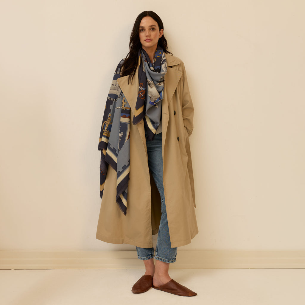Ritmo Di Zoccoli / Horses and Eyes Olive Green Silk Twill 106 Cm Scarf
