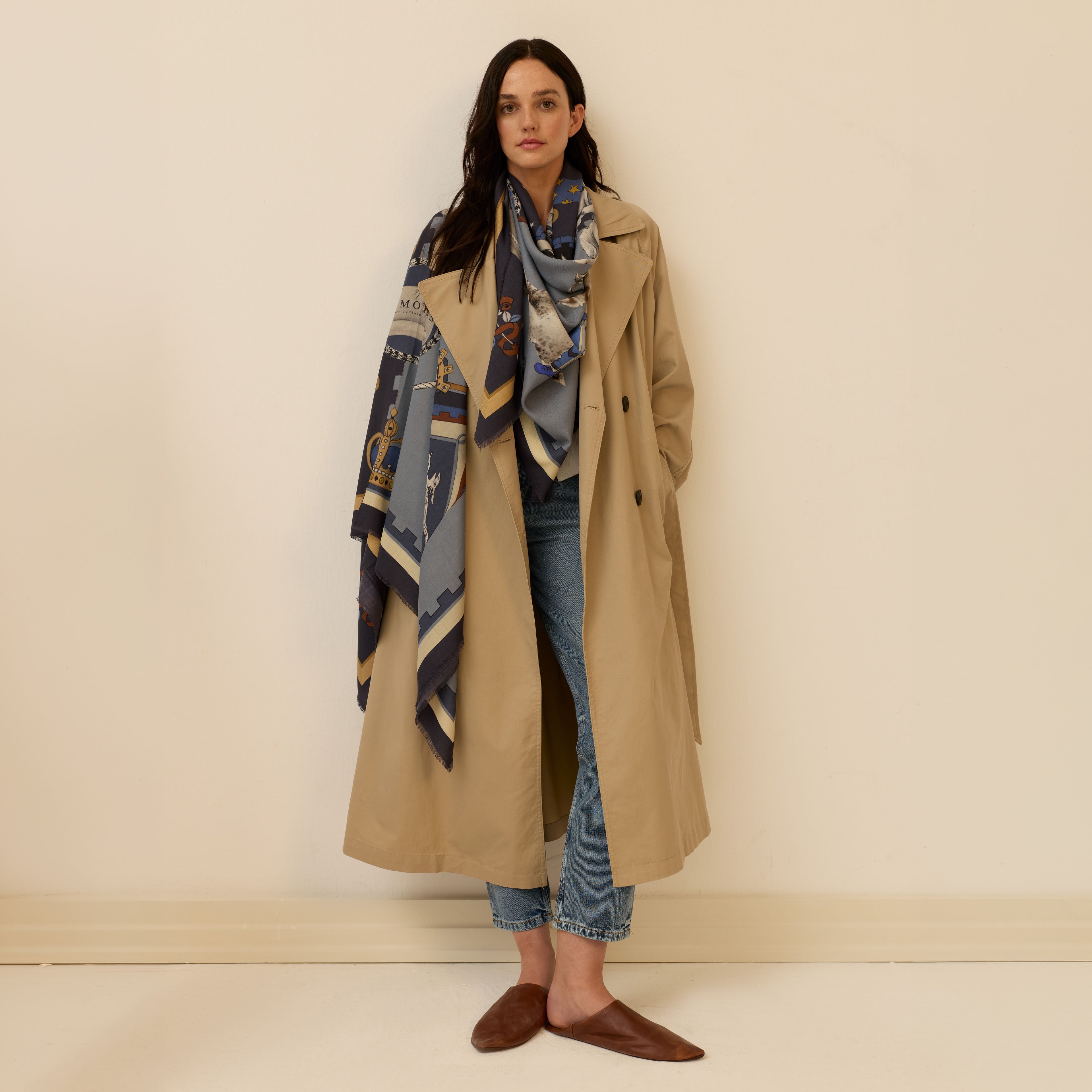 Ritmo Di Zoccoli / Horses and Eyes Olive Green Silk Twill 106 Cm Scarf