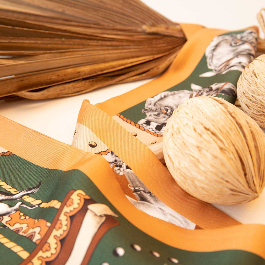 Soulmate / Atlar & Güveler Kayısı-Haki İpek Twill 14cm X 153cm Şerit Eşarp