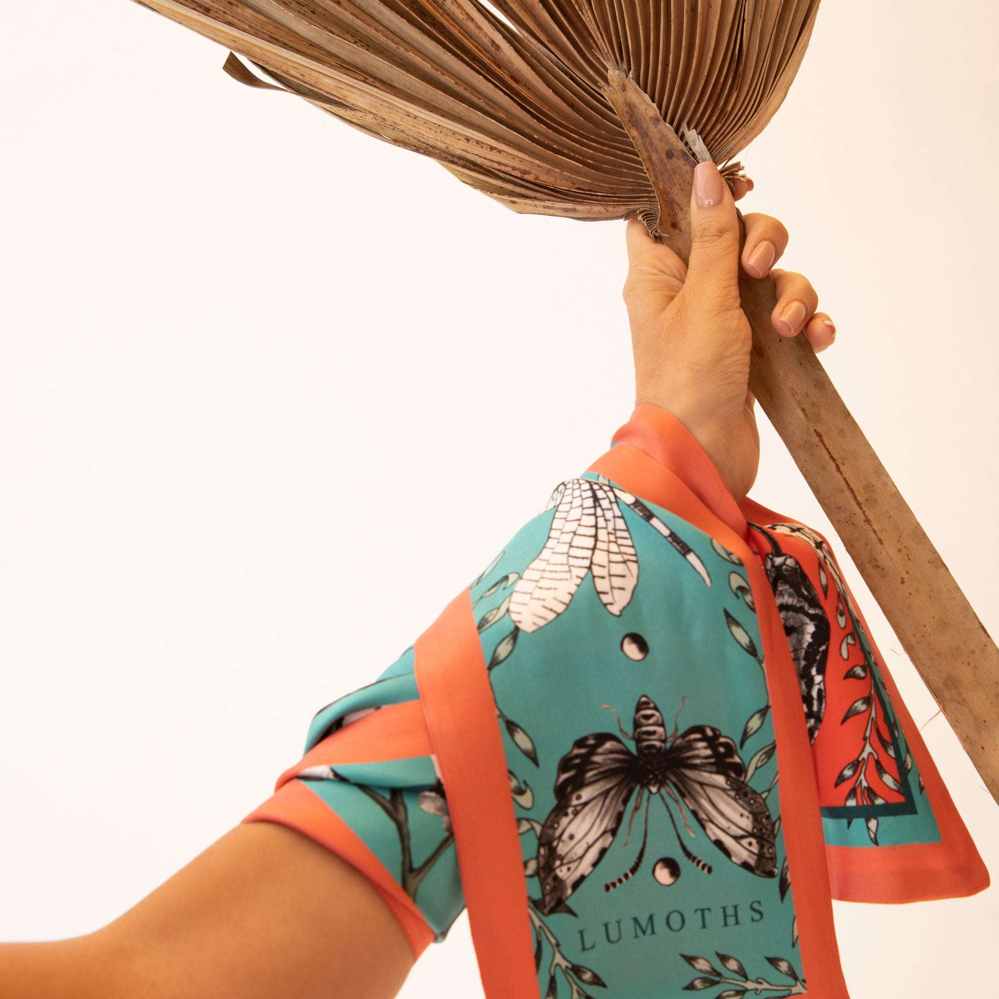 Watcher / Yılanlar & Orkideler Gün Kızılı-Turkuaz İpek Twill 14cm X 153cm Şerit Eşarp